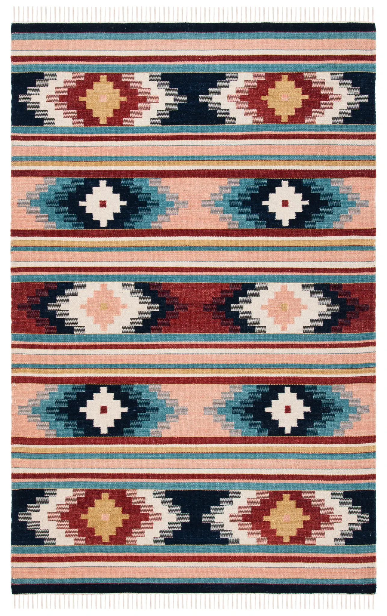 Kilim Southwestern Banded Flatweave Wool Rug