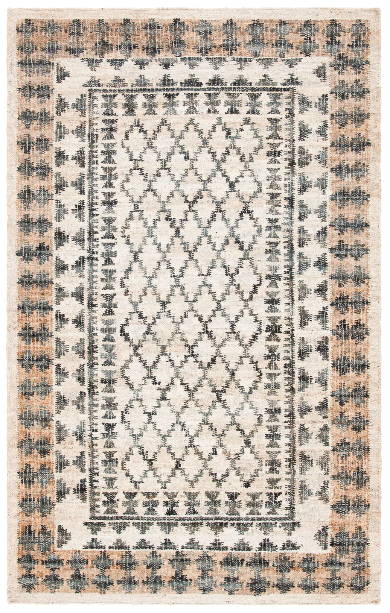 Kilim Bordered Diamond Flatweave Jute Rug