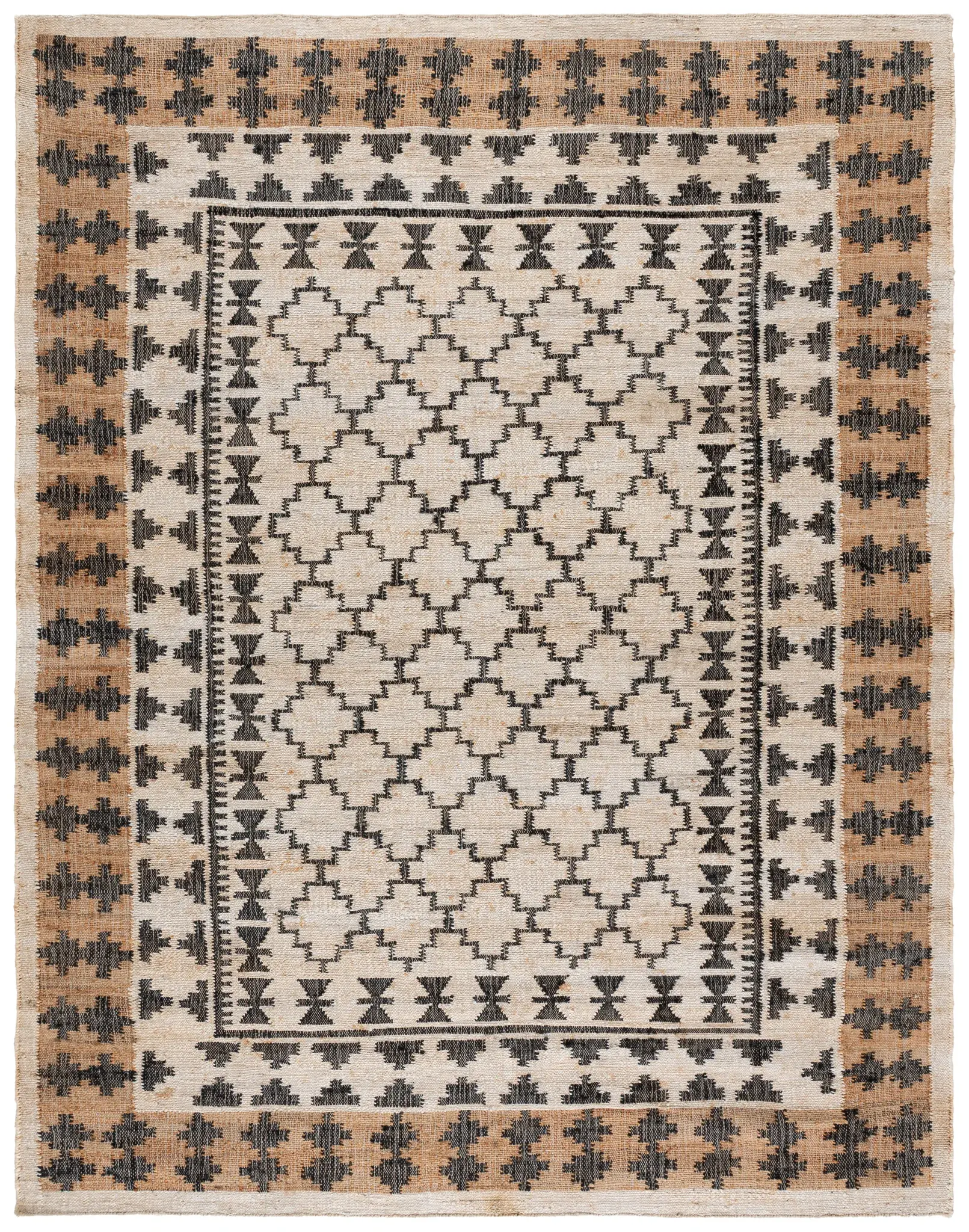Kilim Bordered Diamond Flatweave Jute Rug