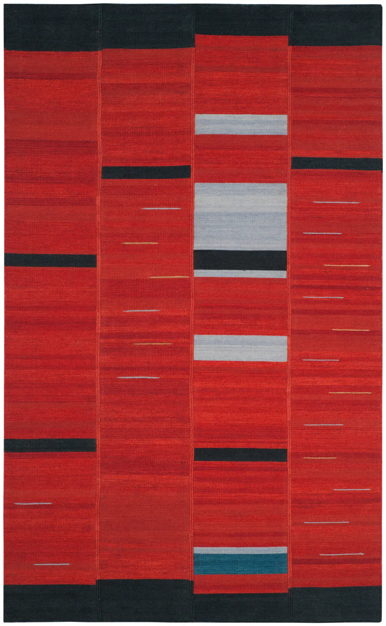 Kilim Modern Striped Panel Hand-Woven Wool Rug