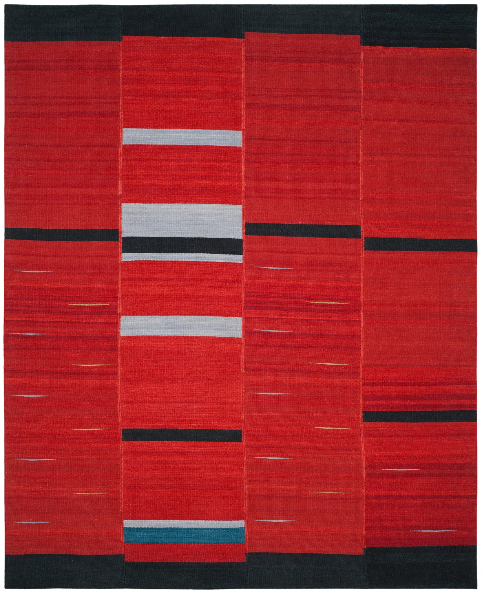 Kilim Modern Striped Panel Hand-Woven Wool Rug