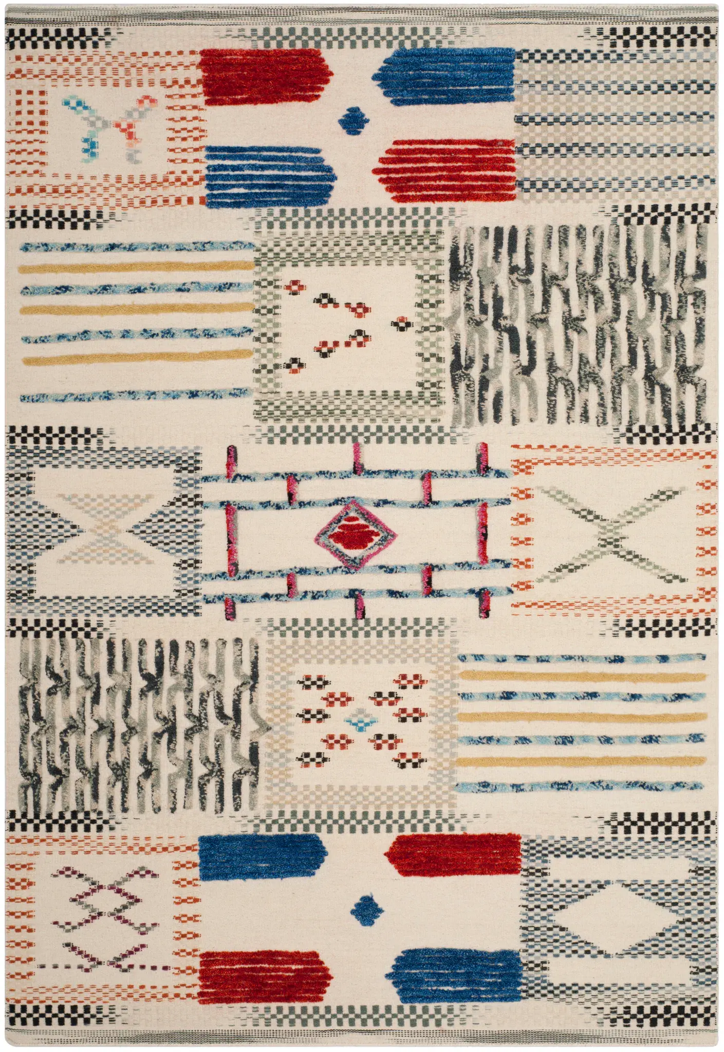Kilim Patchwork Grid Hand-Woven Wool Rug