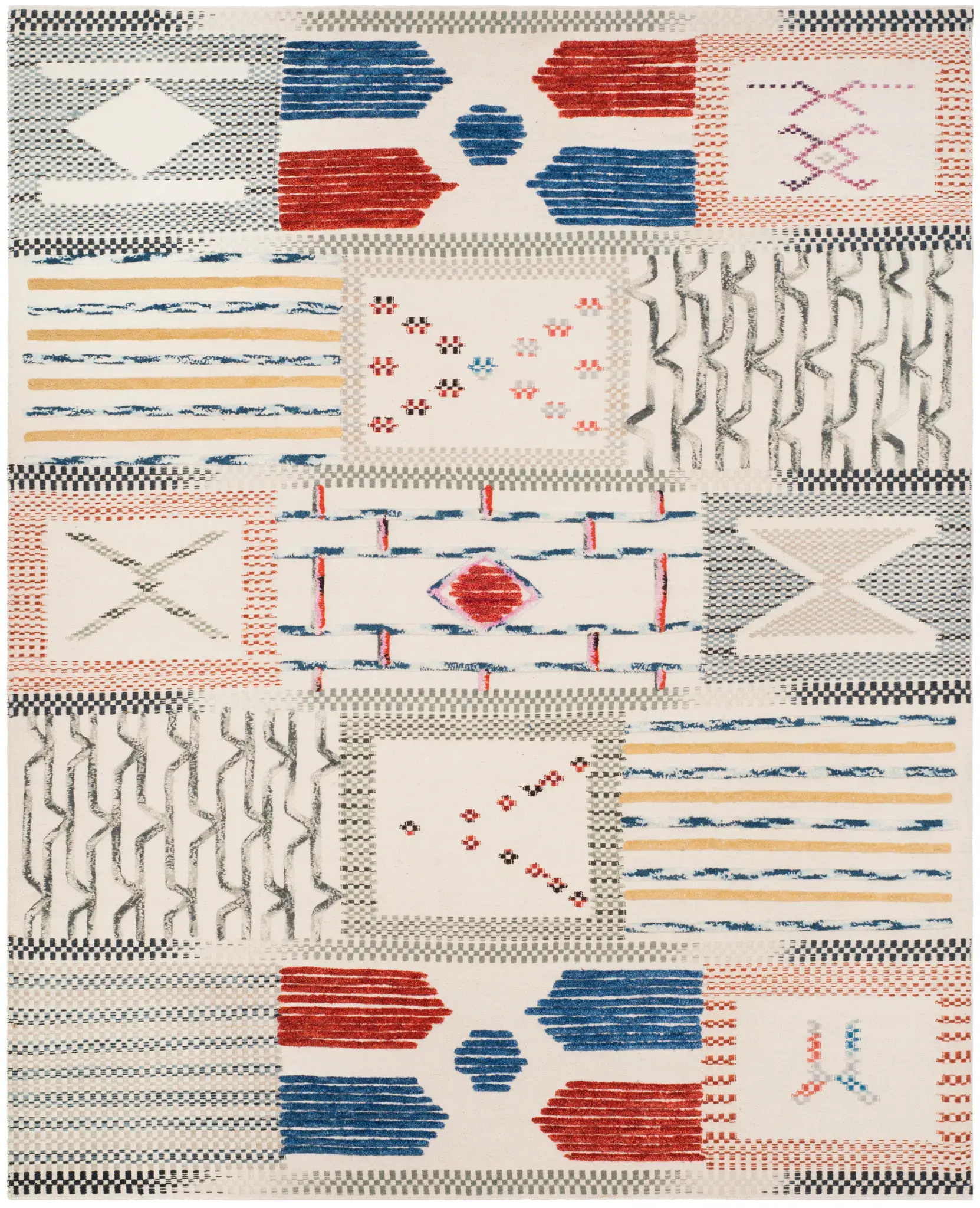 Kilim Patchwork Grid Hand-Woven Wool Rug