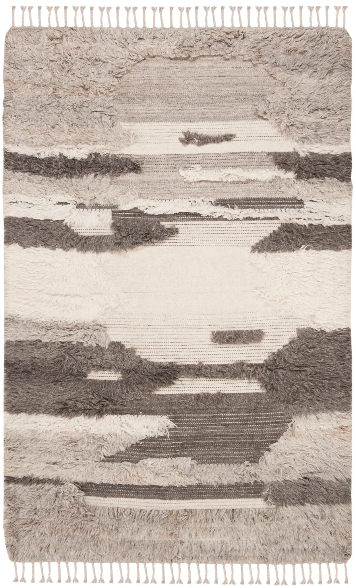 Kenya Abstract Banded Hand-Knotted Shag Wool Rug