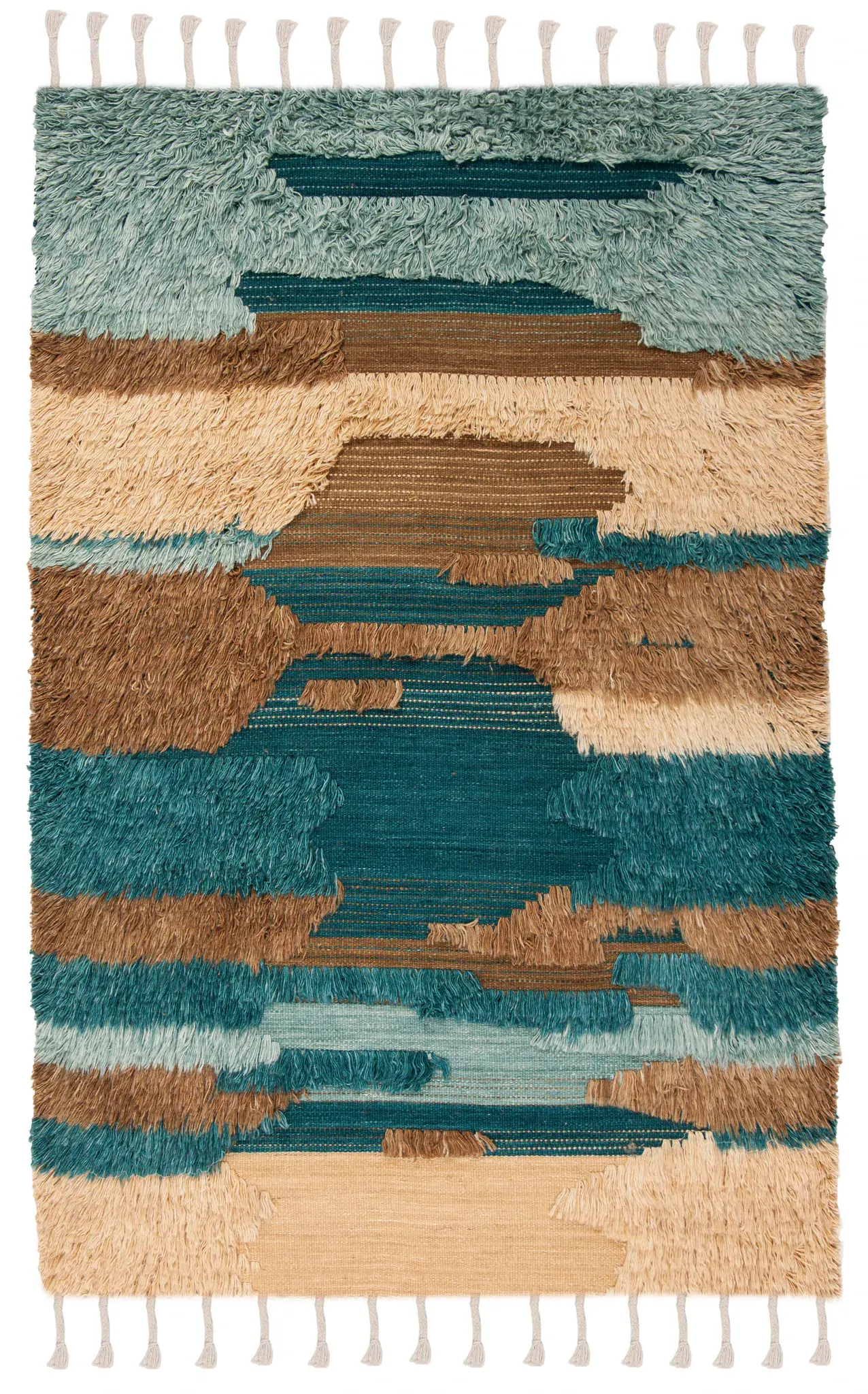 Kenya Banded Hand-Knotted Shag Wool Rug