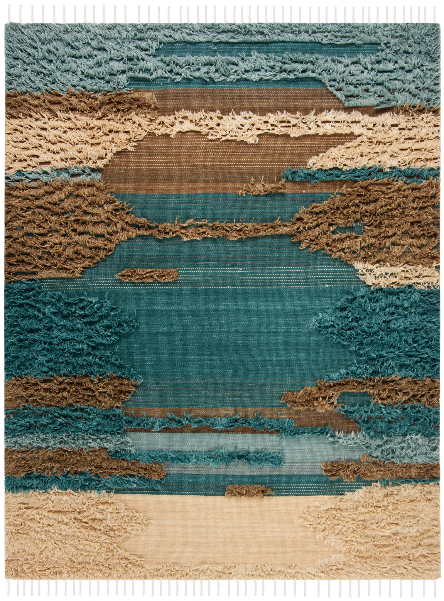 Kenya Banded Hand-Knotted Shag Wool Rug