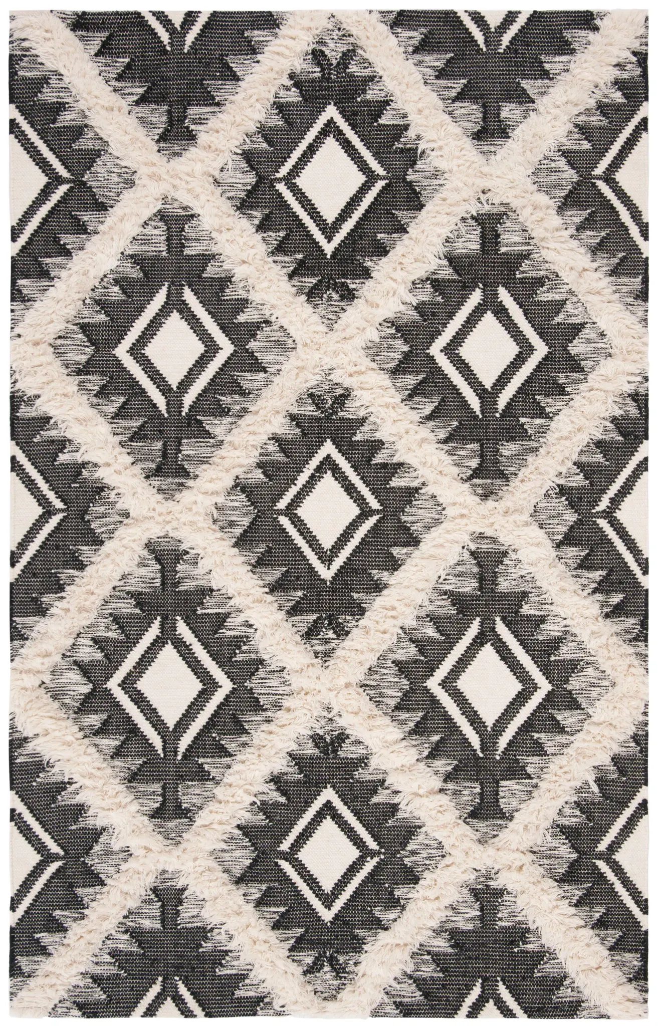 Kenya Diamond Lattice Hand-Woven Shag Wool Rug