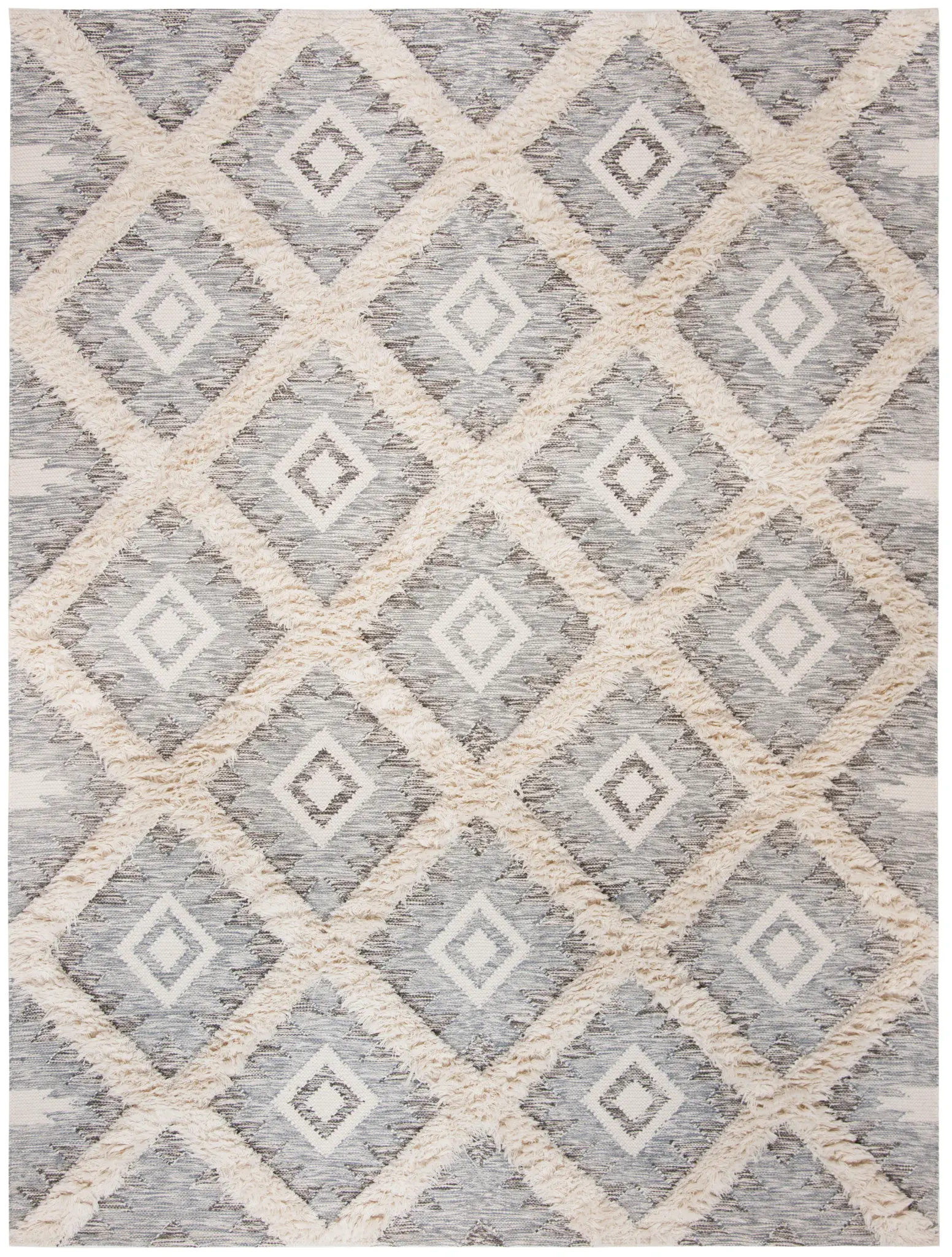 Kenya Diamond Grid Hand-Woven Shag Wool Rug
