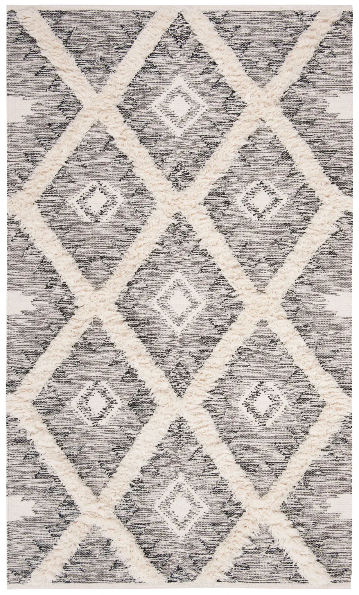 Kenya Diamond Grid Hand-Woven Shag Wool Rug