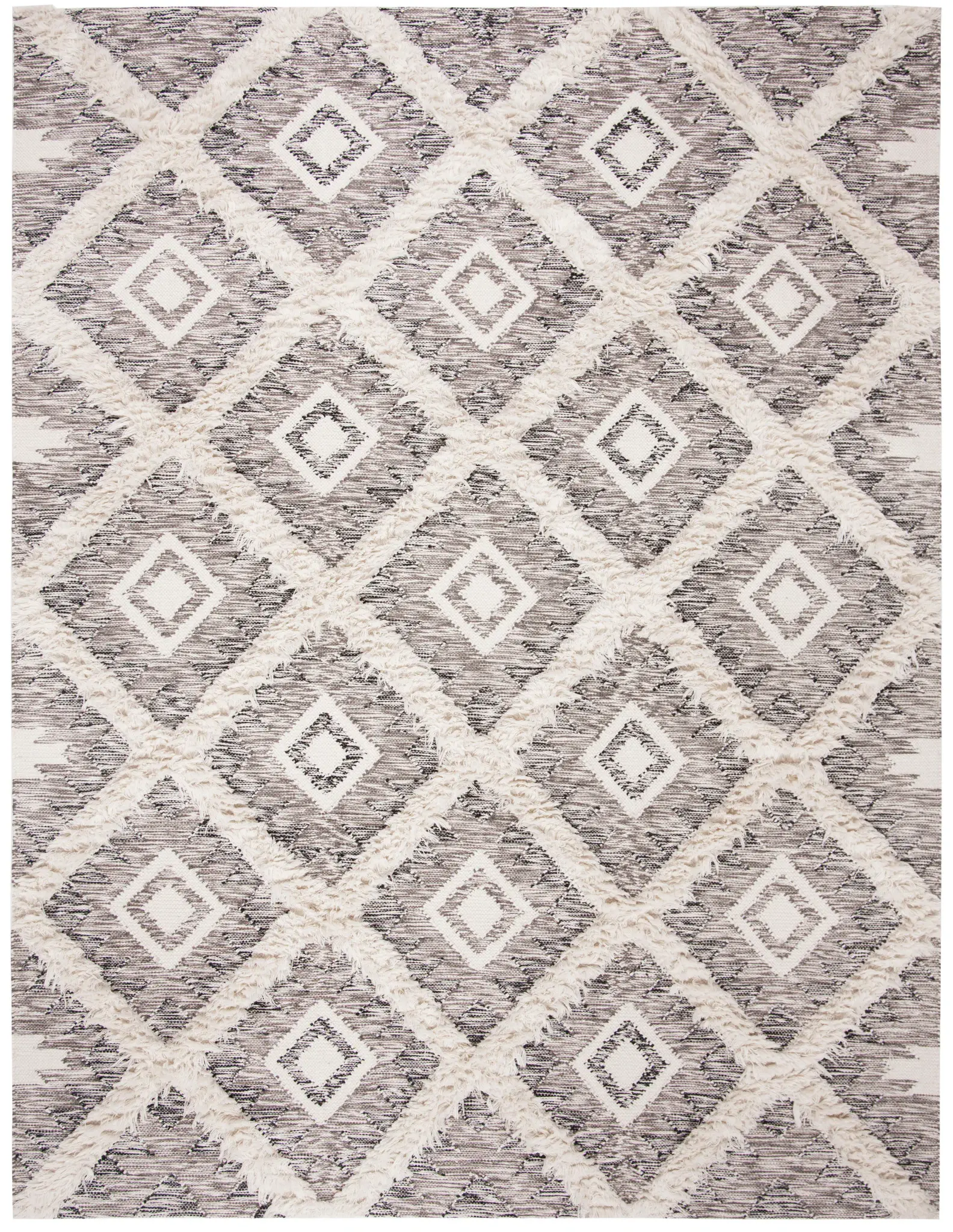 Kenya Diamond Grid Hand-Woven Shag Wool Rug