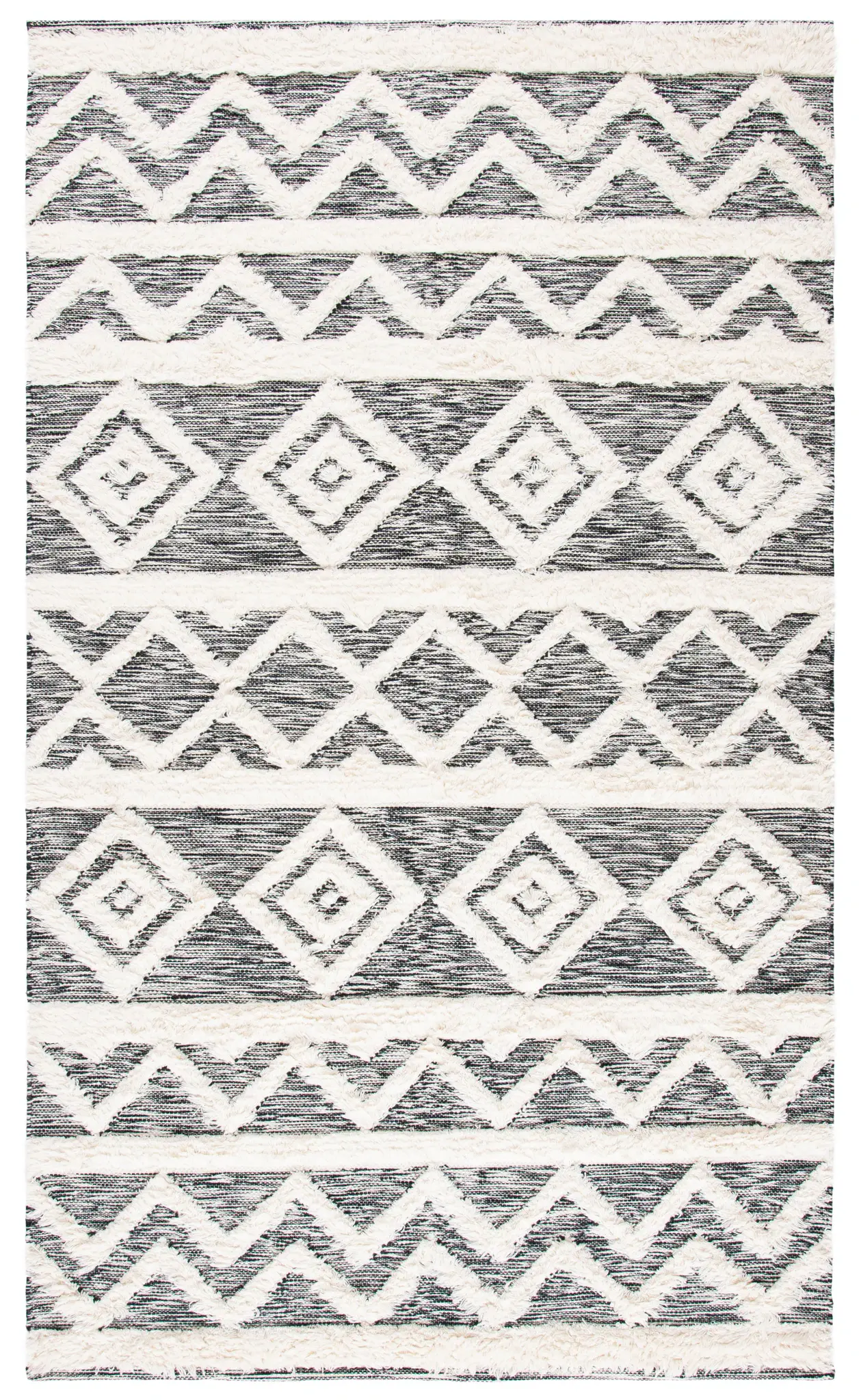 Kenya Banded Geometric Hand-Woven Shag Wool Rug