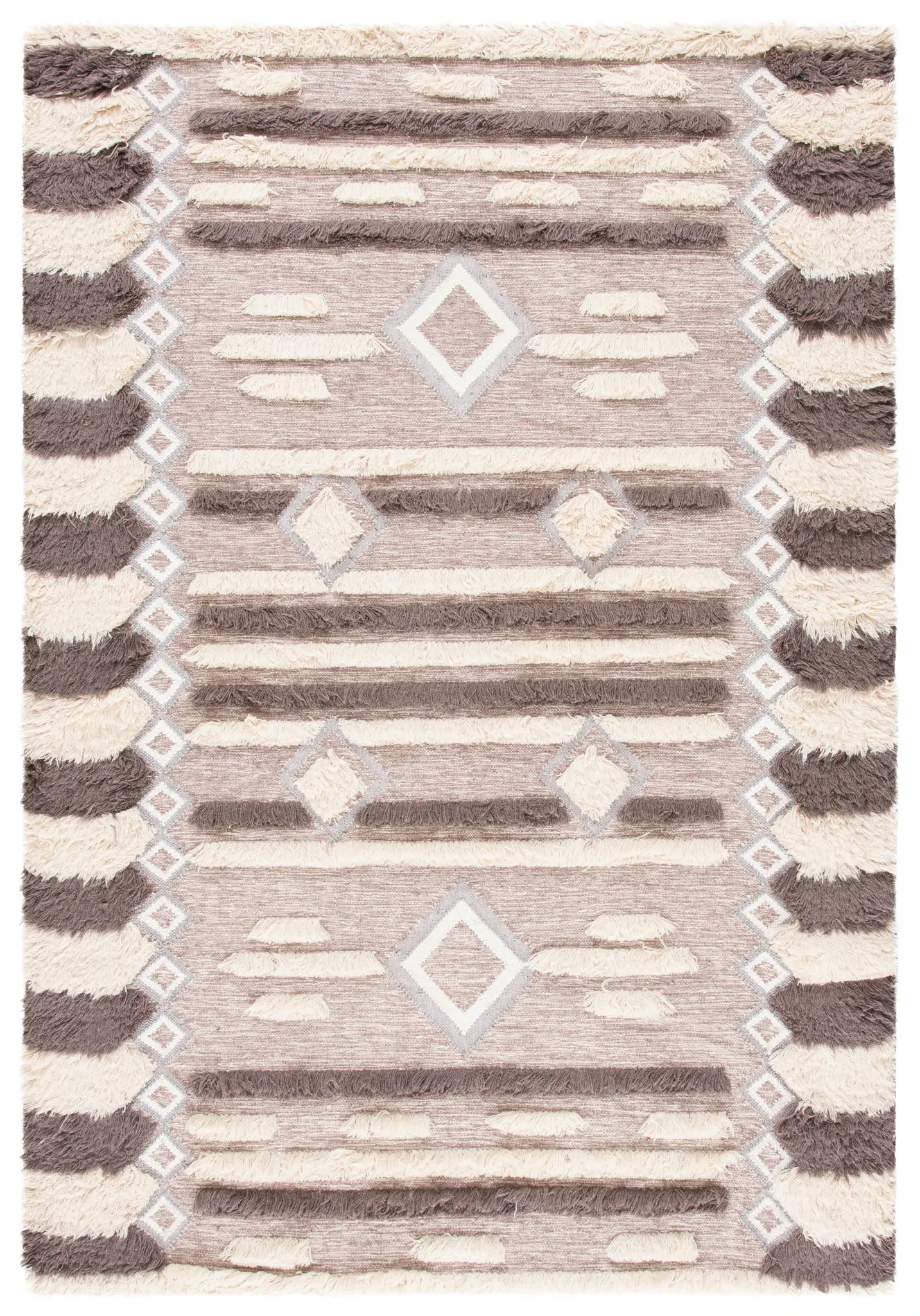 Kenya Diamond Stripe Hand-Woven Shag Wool Rug