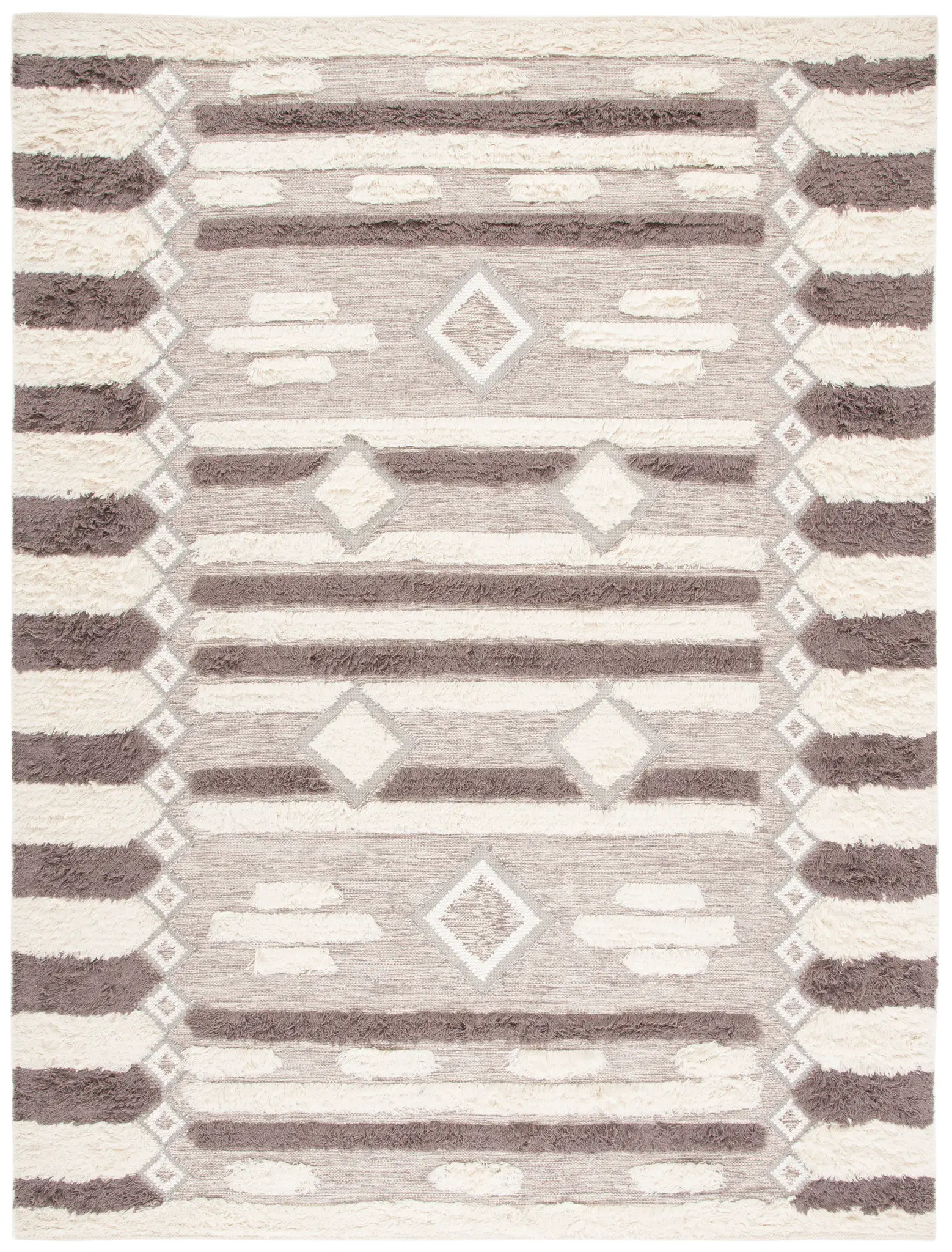 Kenya Diamond Stripe Hand-Woven Shag Wool Rug
