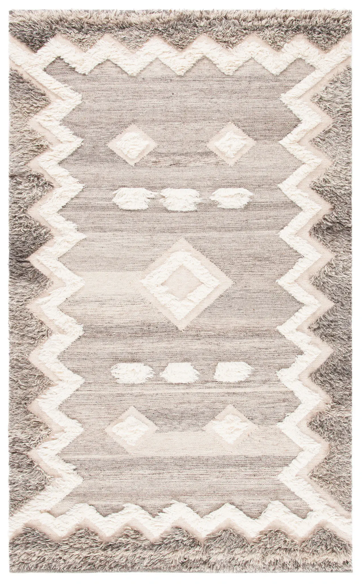 Kenya Diamond Border Hand-Woven Shag Wool Rug