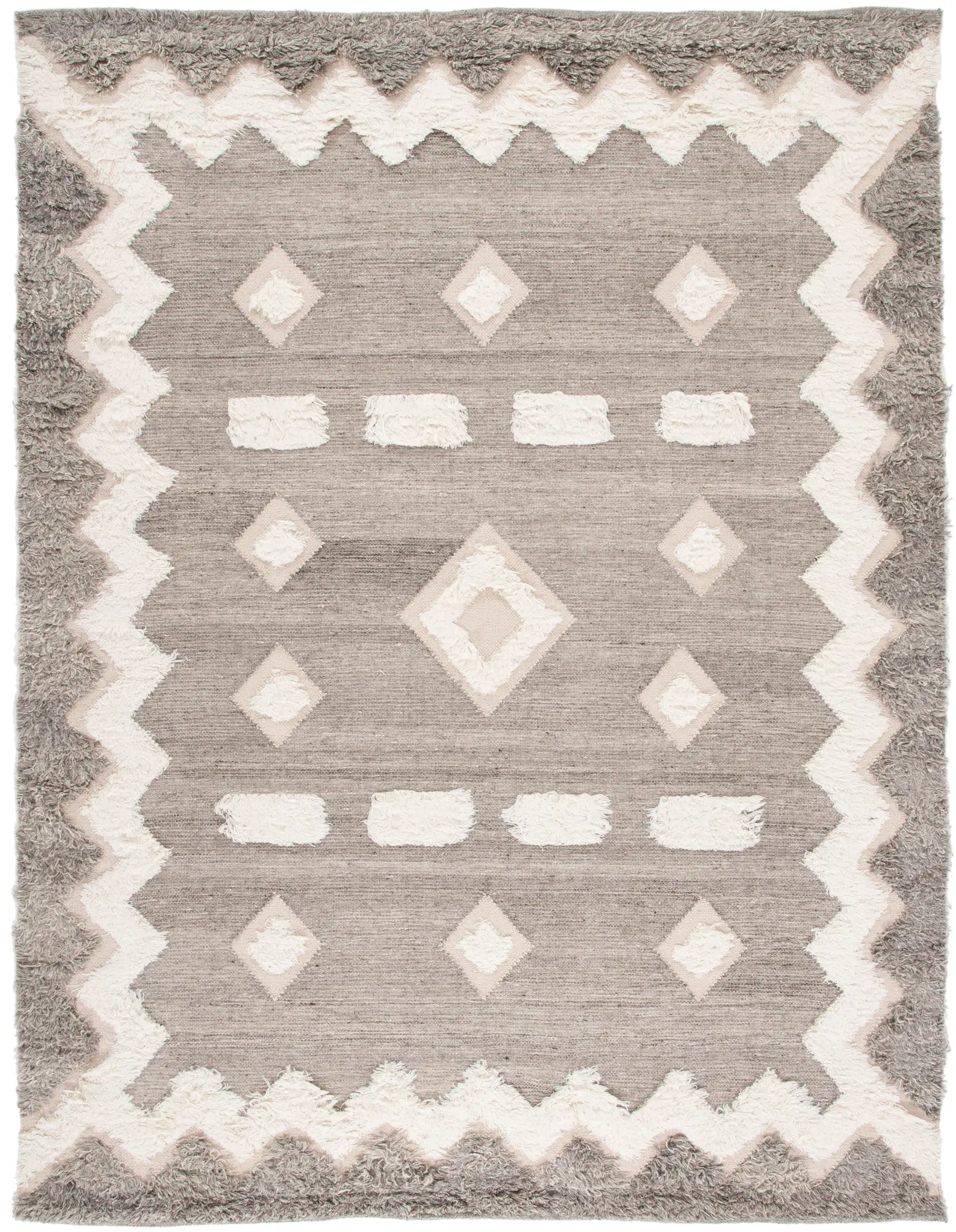 Kenya Diamond Border Hand-Woven Shag Wool Rug