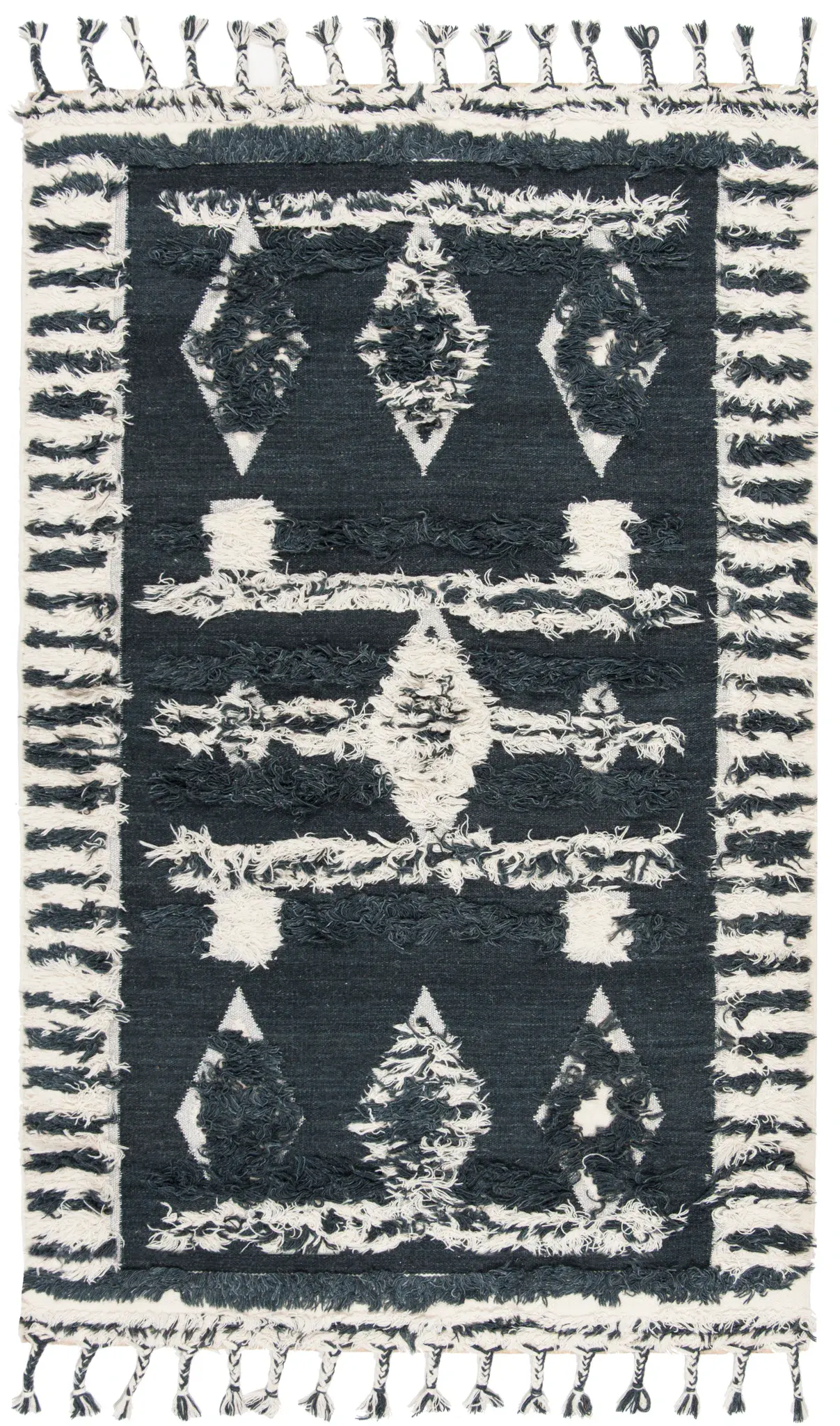 Kenya Striped Diamond Hand-Knotted Shag Wool Rug