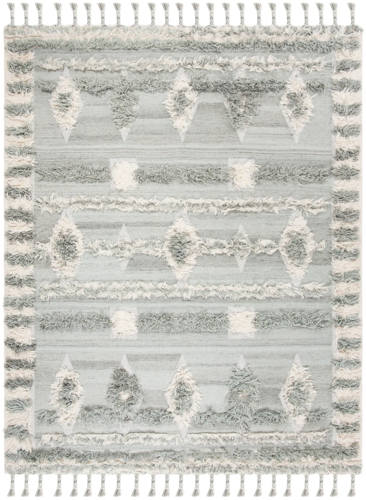 Kenya Striped Diamond Hand-Knotted Shag Wool Rug