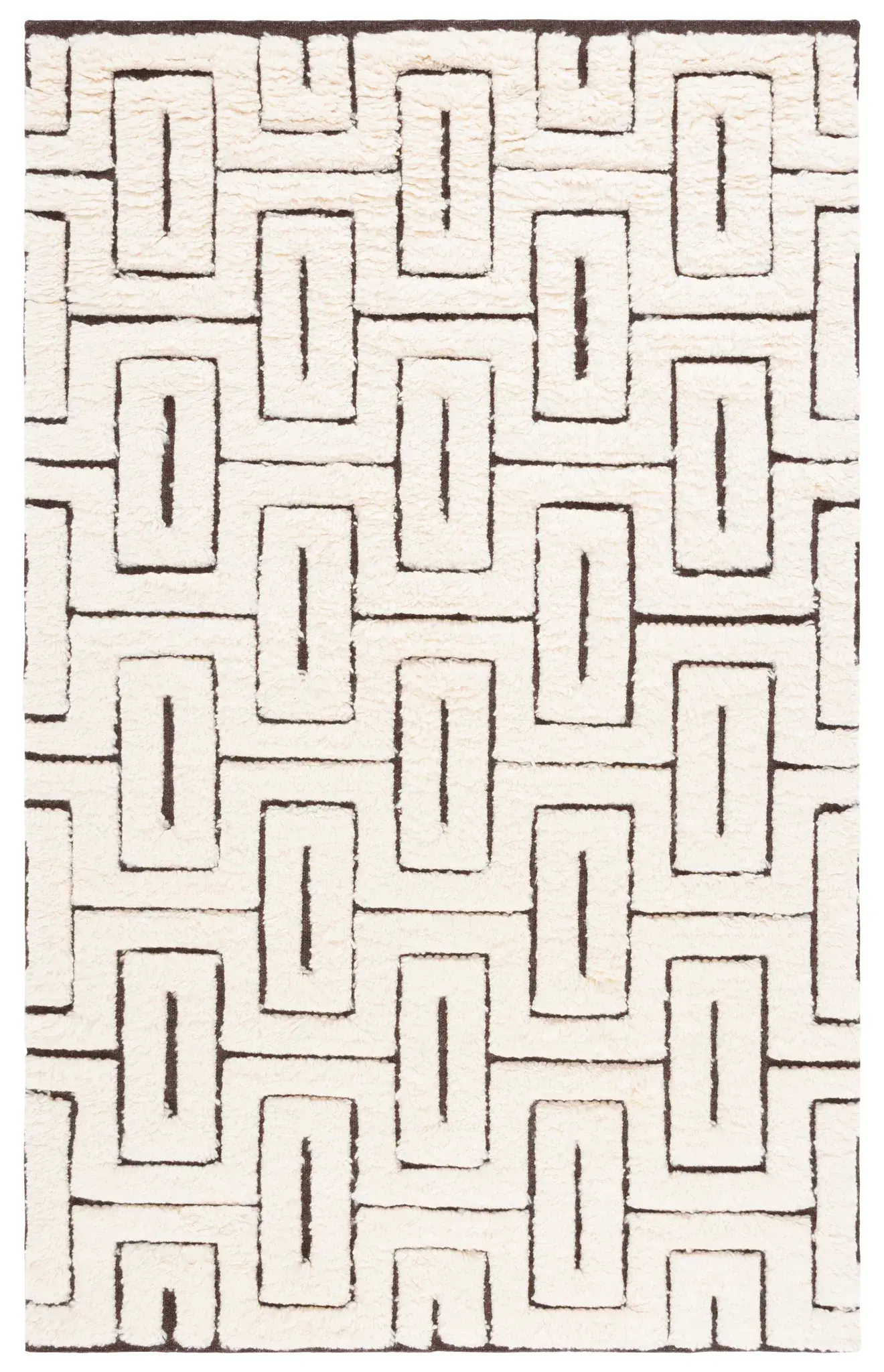 Kenya Interlocking Block Hand-Knotted Shag Wool Rug