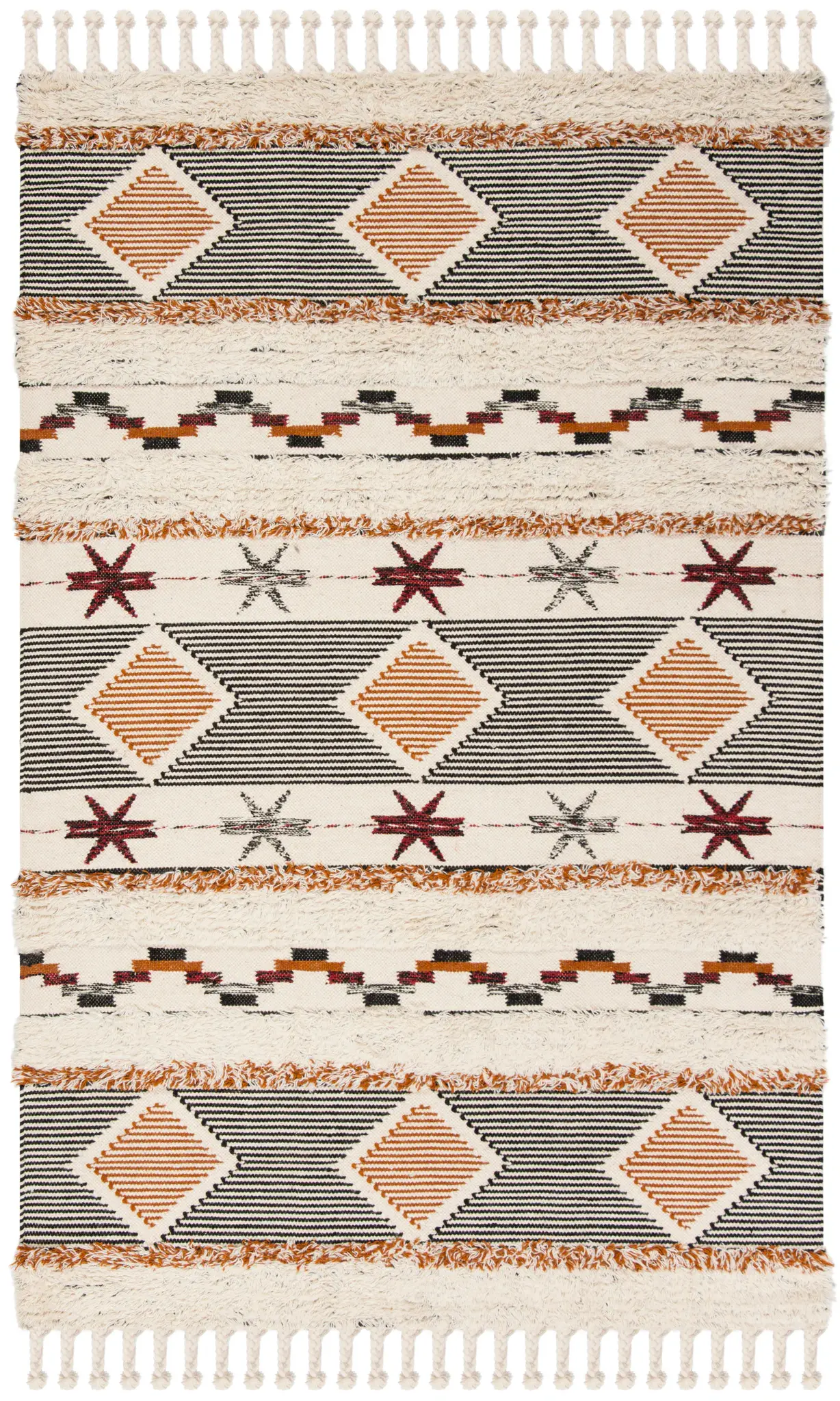 Kenya Banded Diamond Hand-Knotted Shag Wool Rug