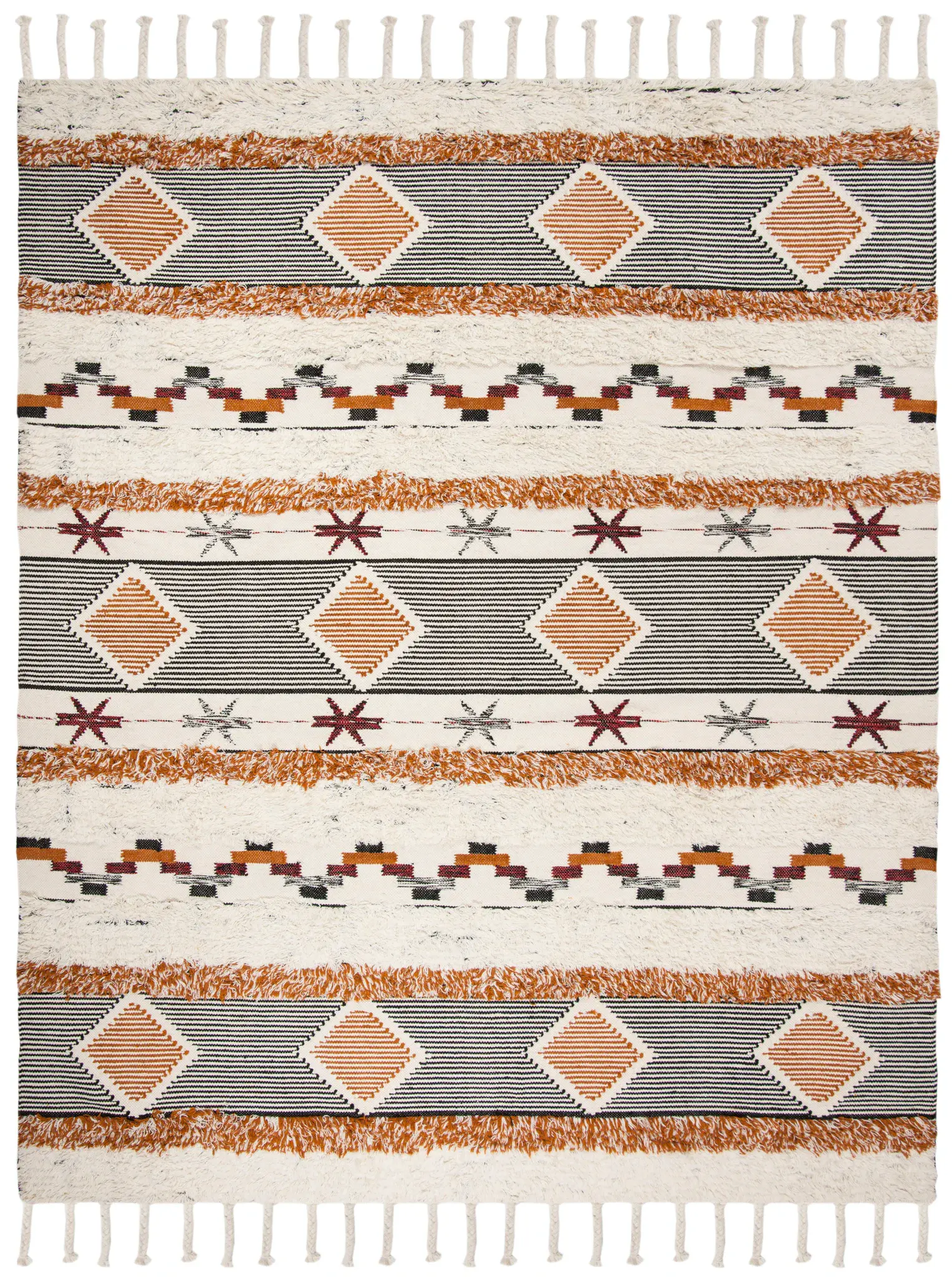 Kenya Banded Diamond Hand-Knotted Shag Wool Rug