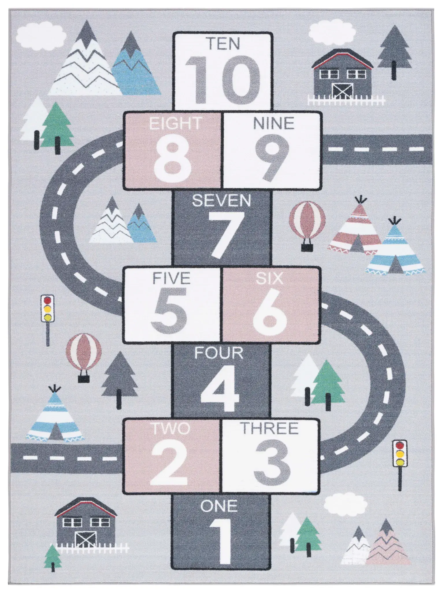 Kids Playhouse Hopscotch Road Washable Rug
