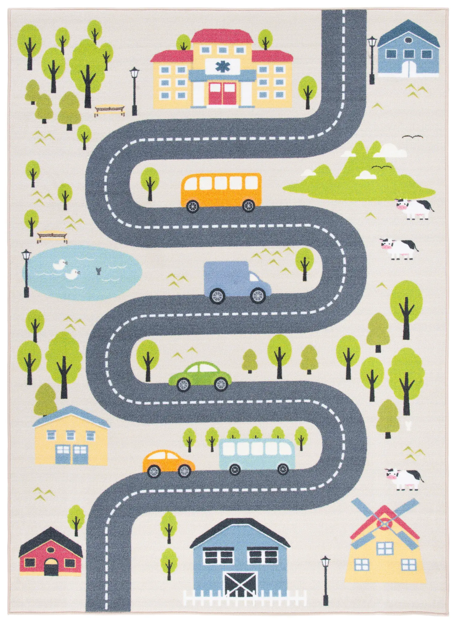 Kids Playhouse Winding Road Washable Rug