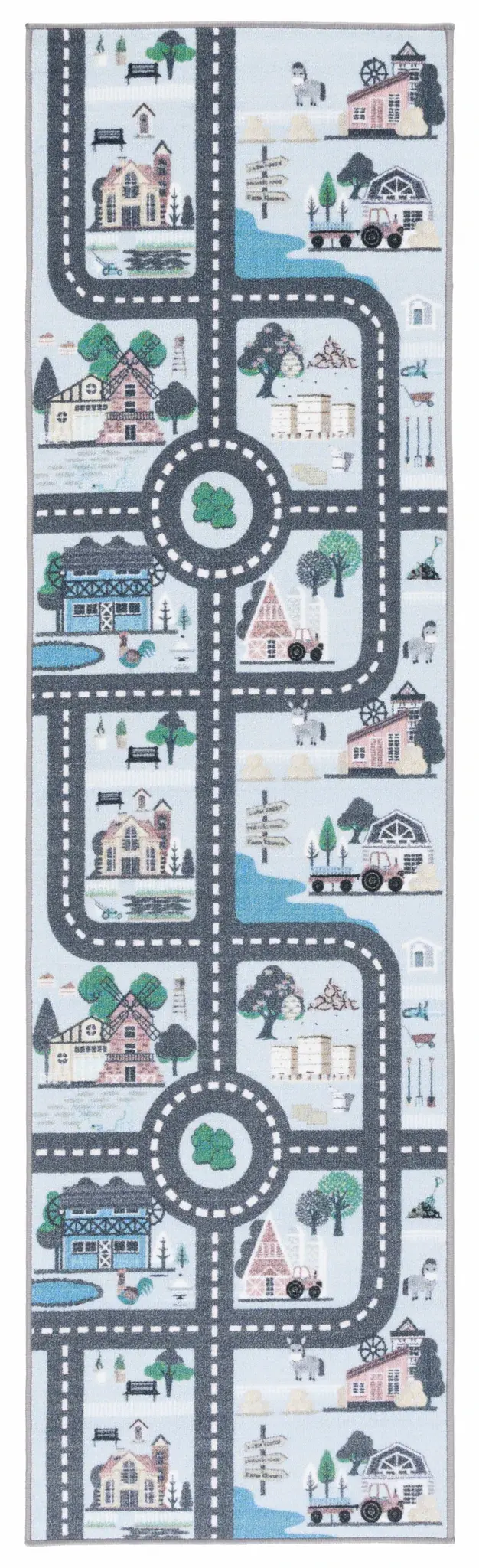 Kids Playhouse Farm Road Map Washable Rug