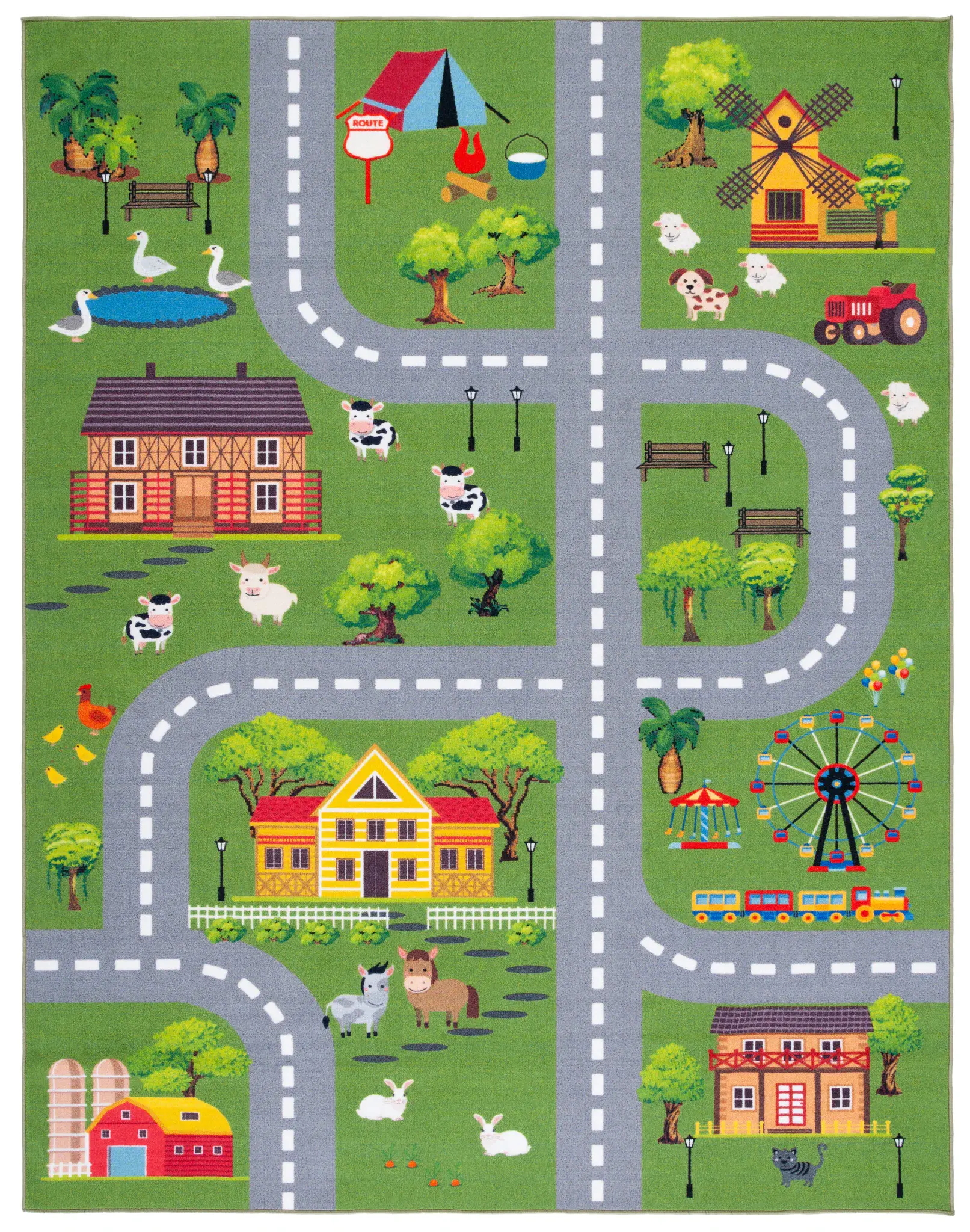 Kids Playhouse Road Map Washable Rug