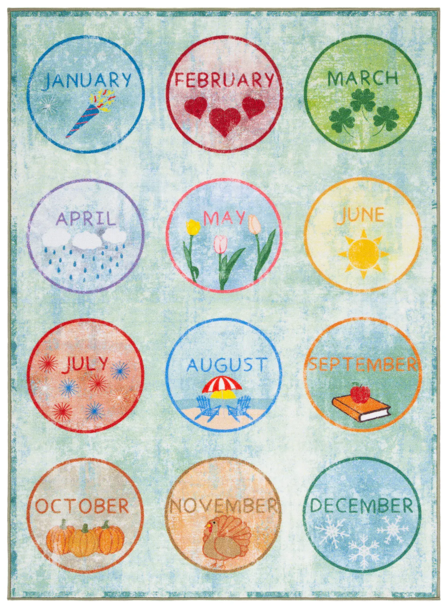 Kids Playhouse Calendar Months Washable Rug