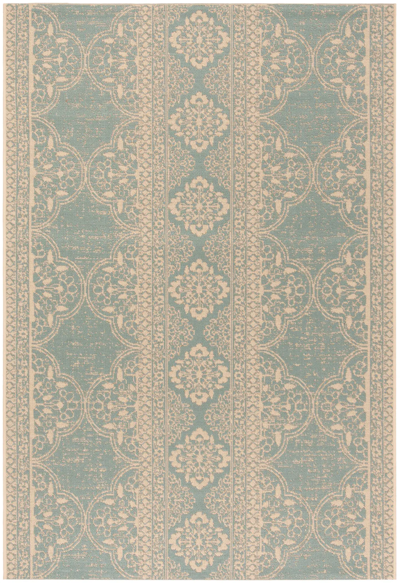 Linden Wicker Floral Banded Outdoor Rug