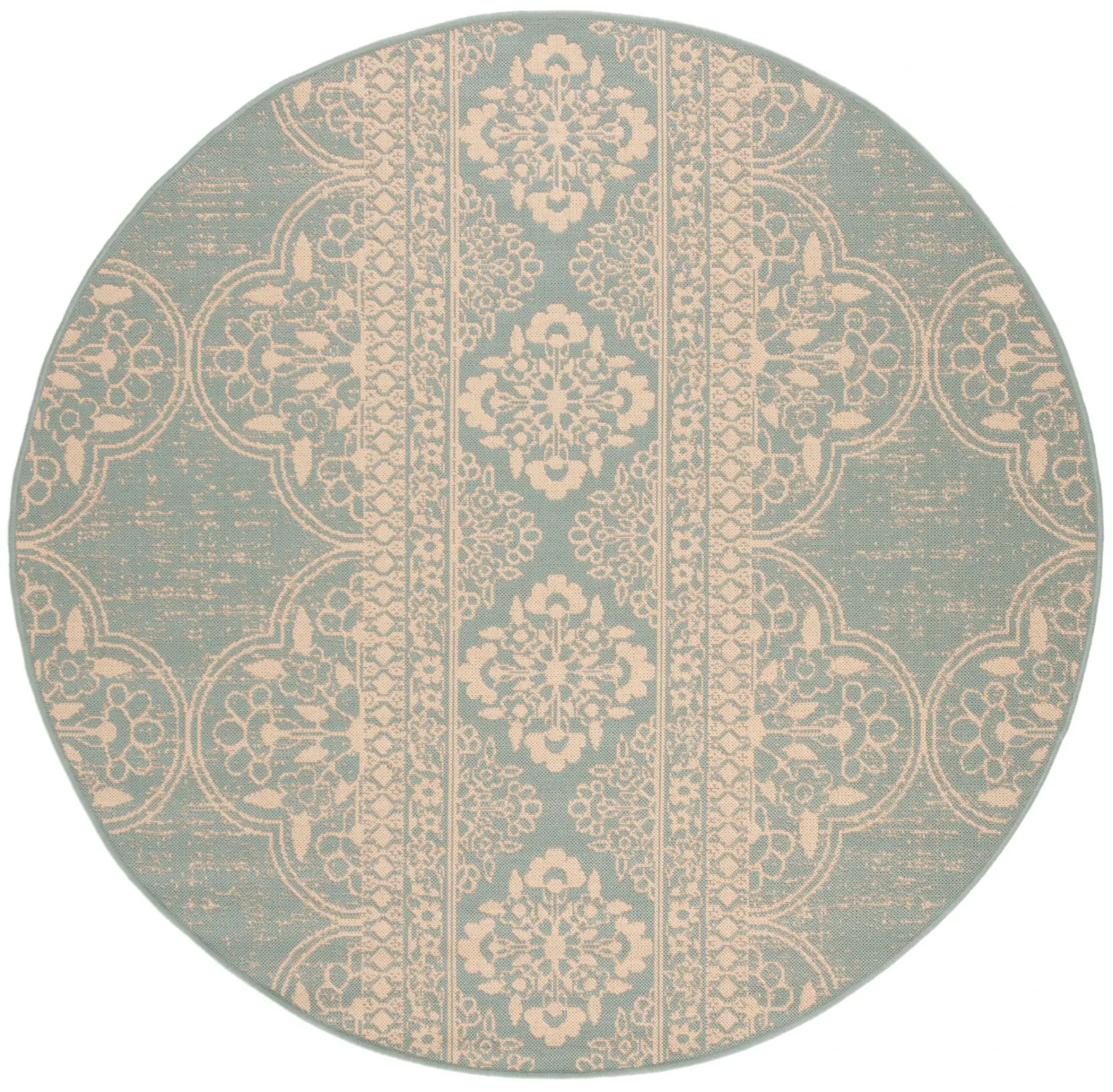 Linden Wicker Floral Banded Outdoor Rug