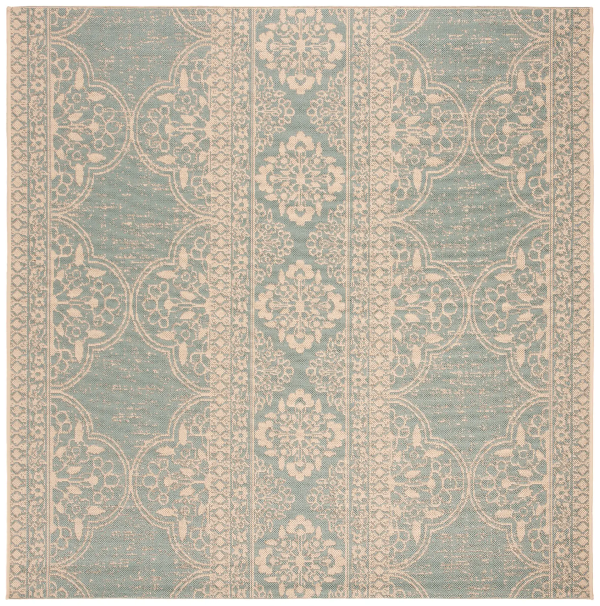 Linden Wicker Floral Banded Outdoor Rug