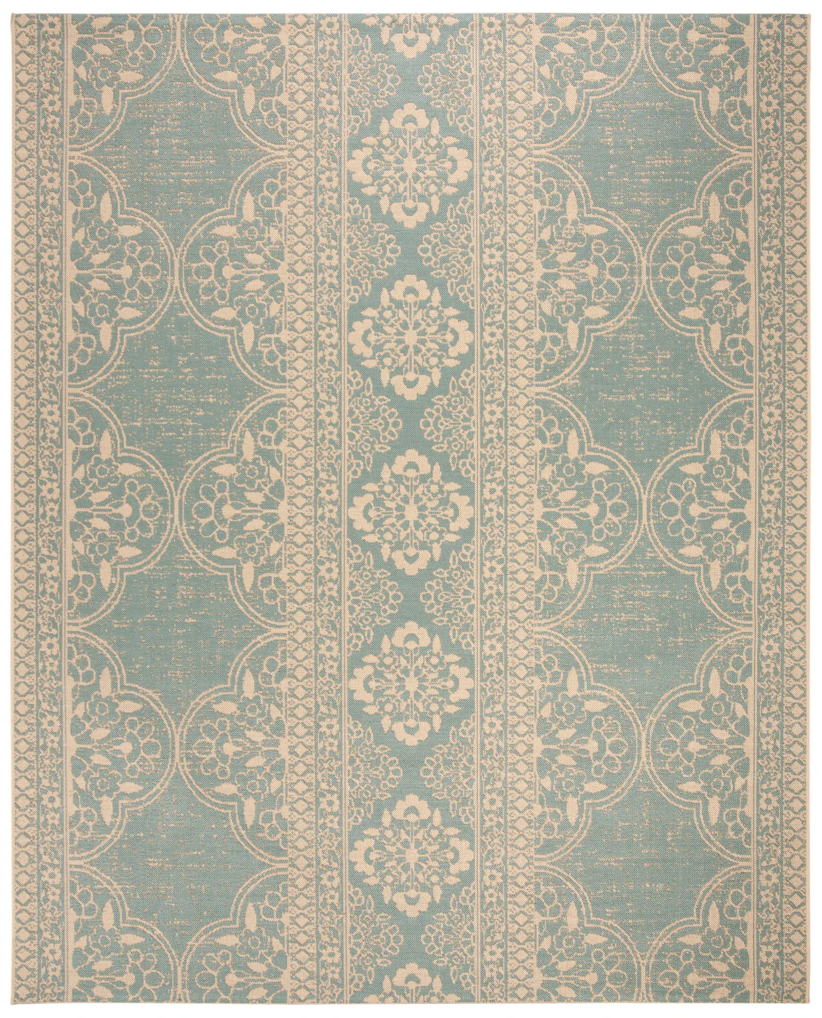 Linden Wicker Floral Banded Outdoor Rug