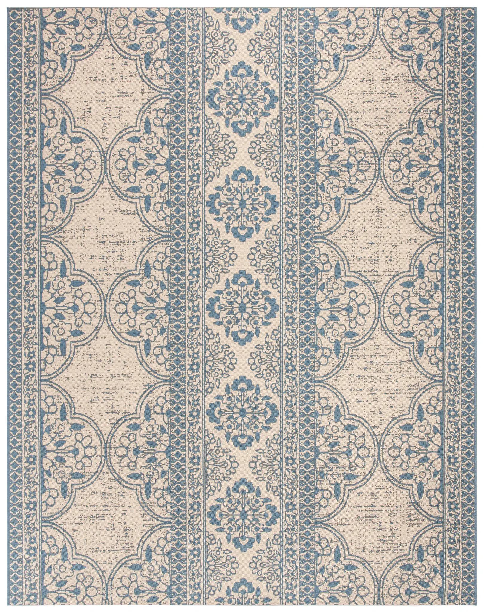 Linden Wicker Floral Banded Outdoor Rug