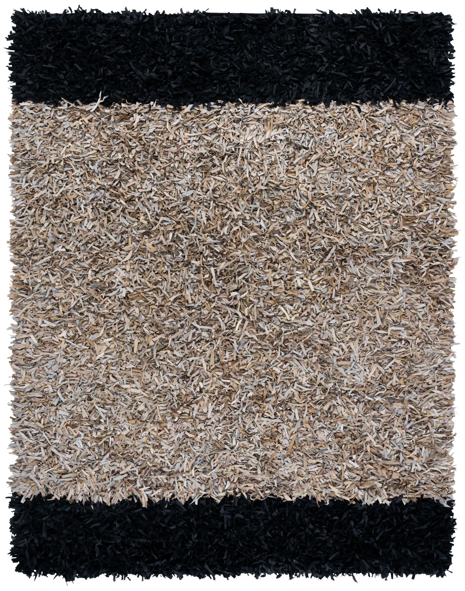 Leather Shag Modern Banded Stripe Handwoven Rug