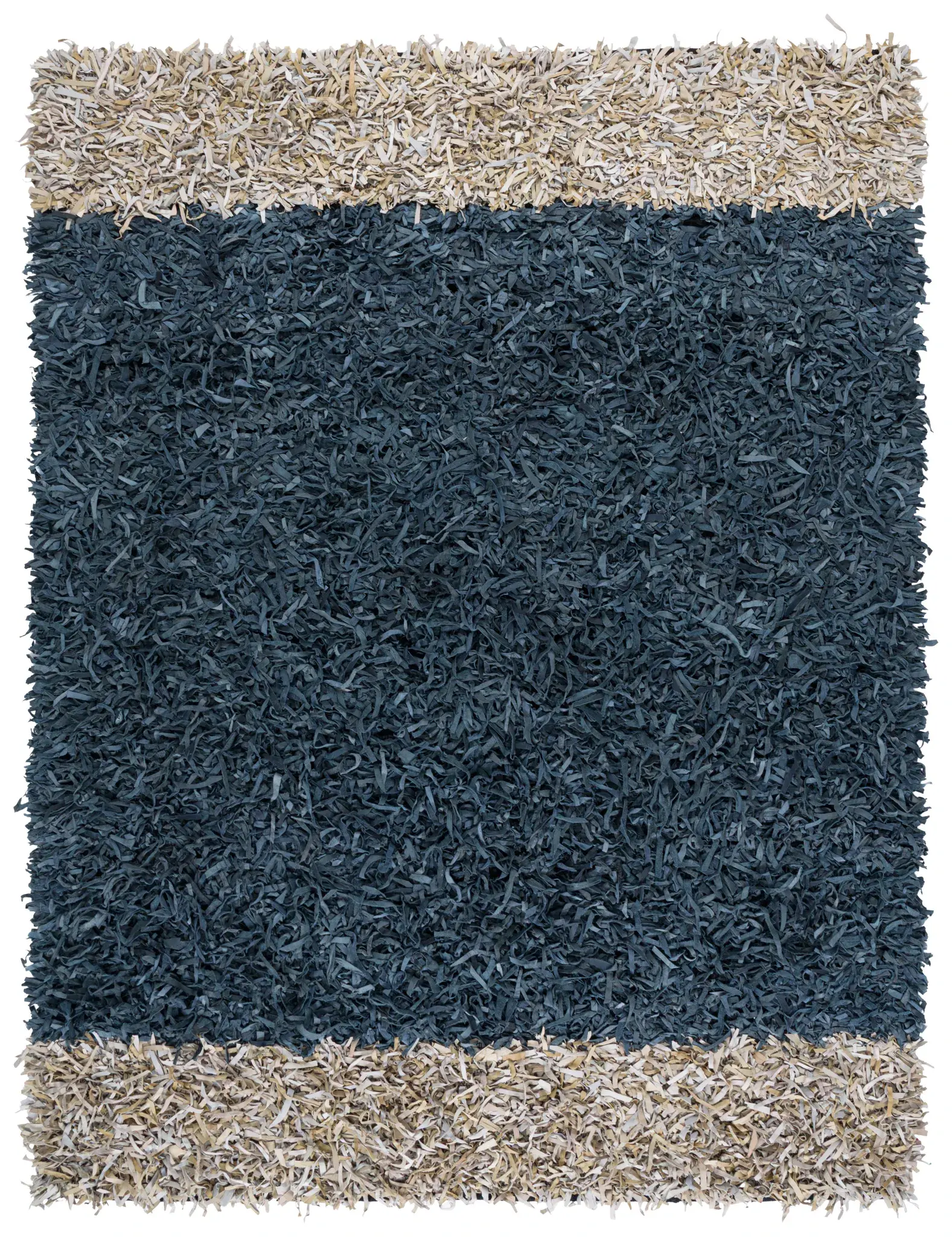 Leather Shag Modern Banded Stripe Handwoven Rug