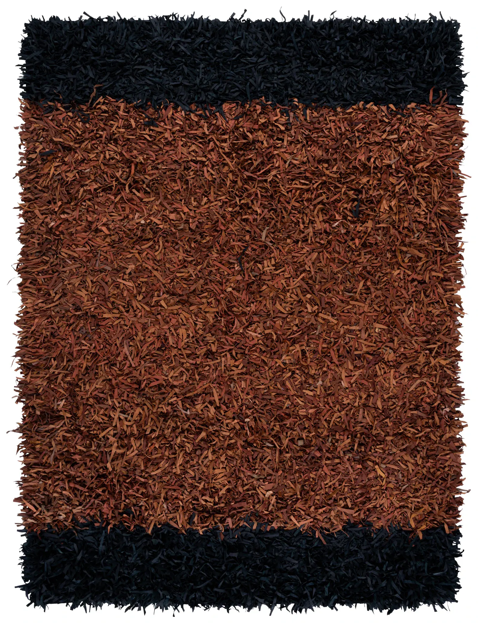 Leather Shag Modern Banded Stripe Handwoven Rug