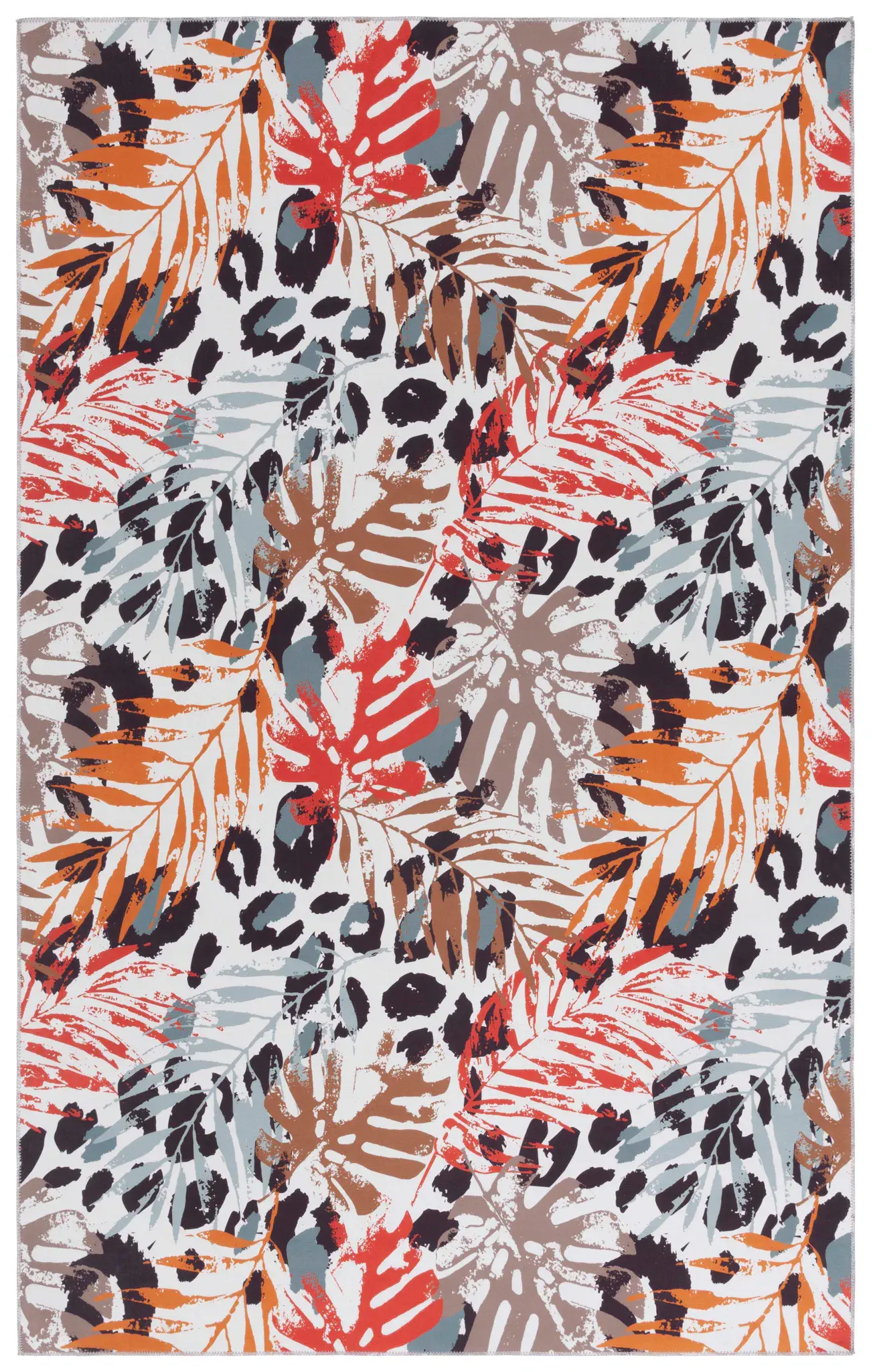 Malibu Tropical Palm And Leopard Washable Rug