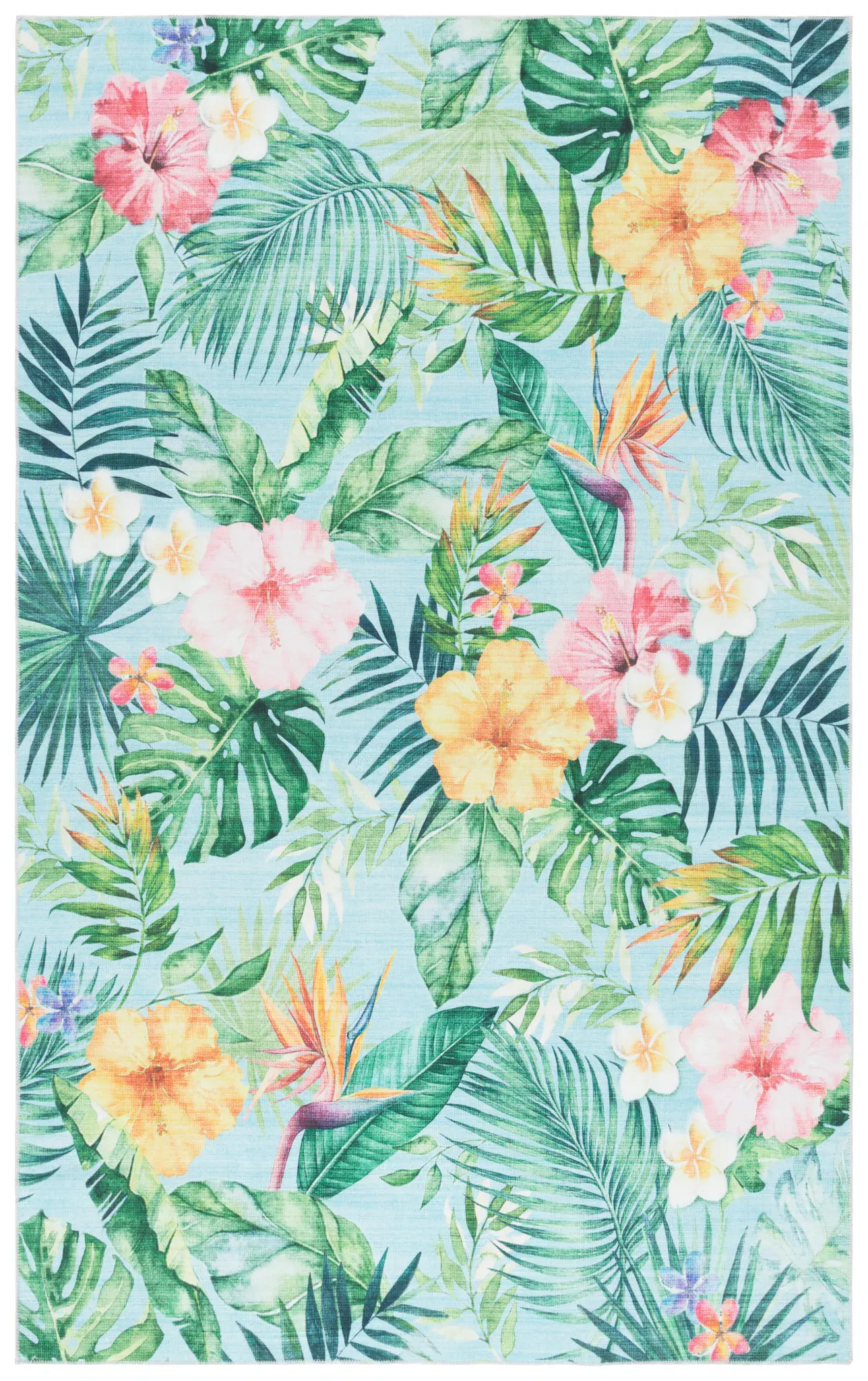 Malibu Tropical Leaf And Flower Washable Rug