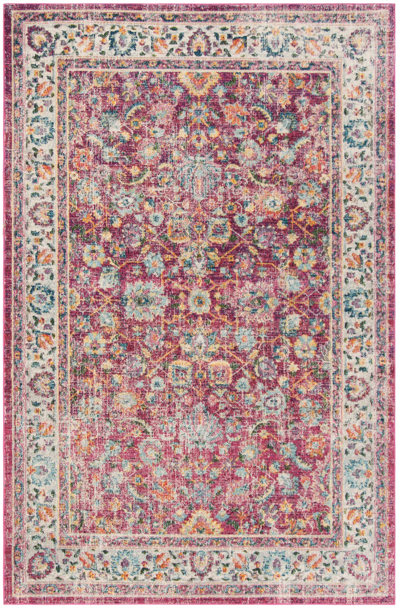 Merlot Distressed Floral Border Rug