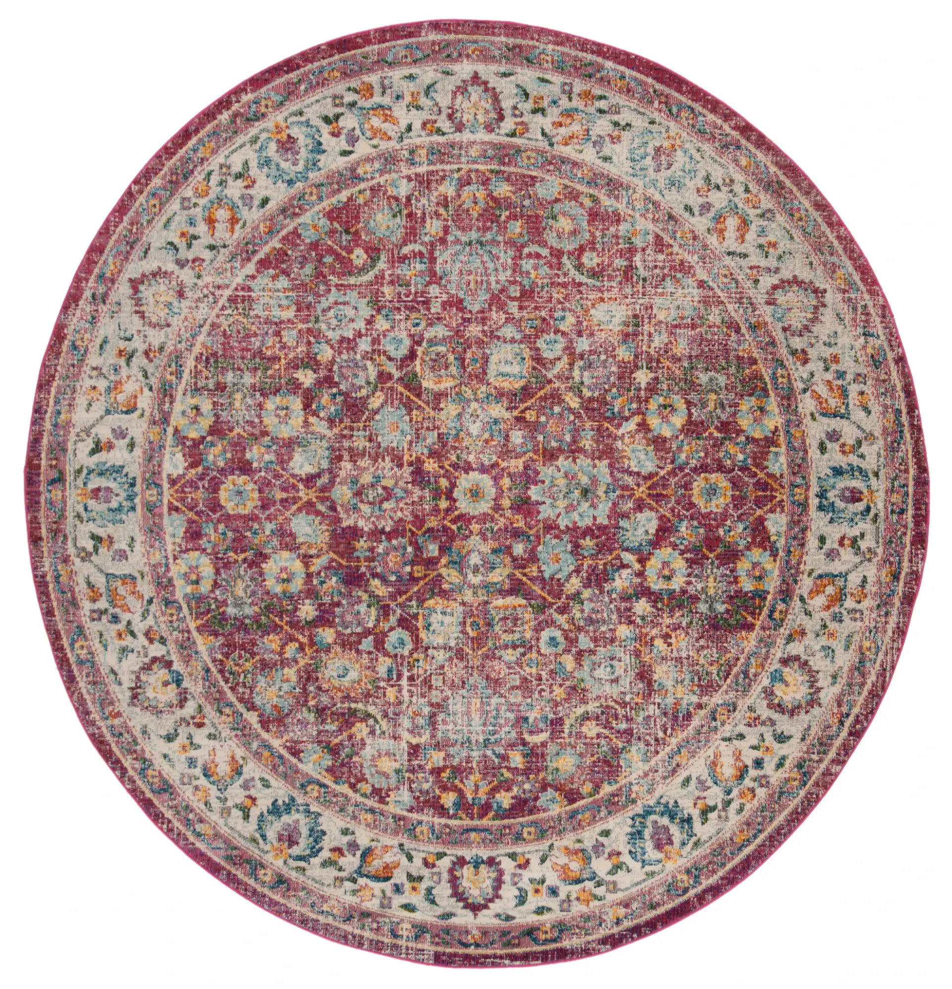 Merlot Distressed Floral Border Rug