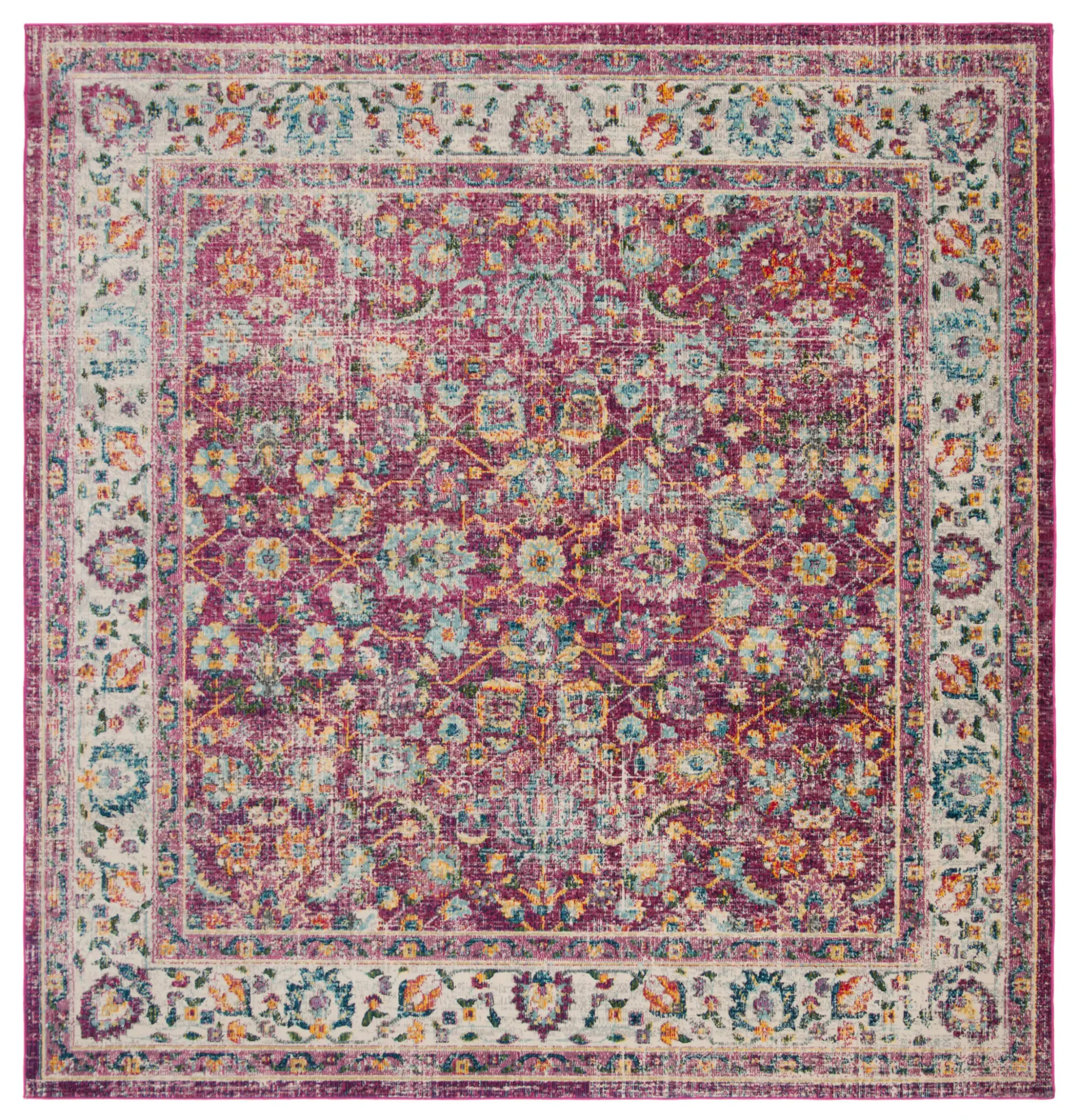Merlot Distressed Floral Border Rug