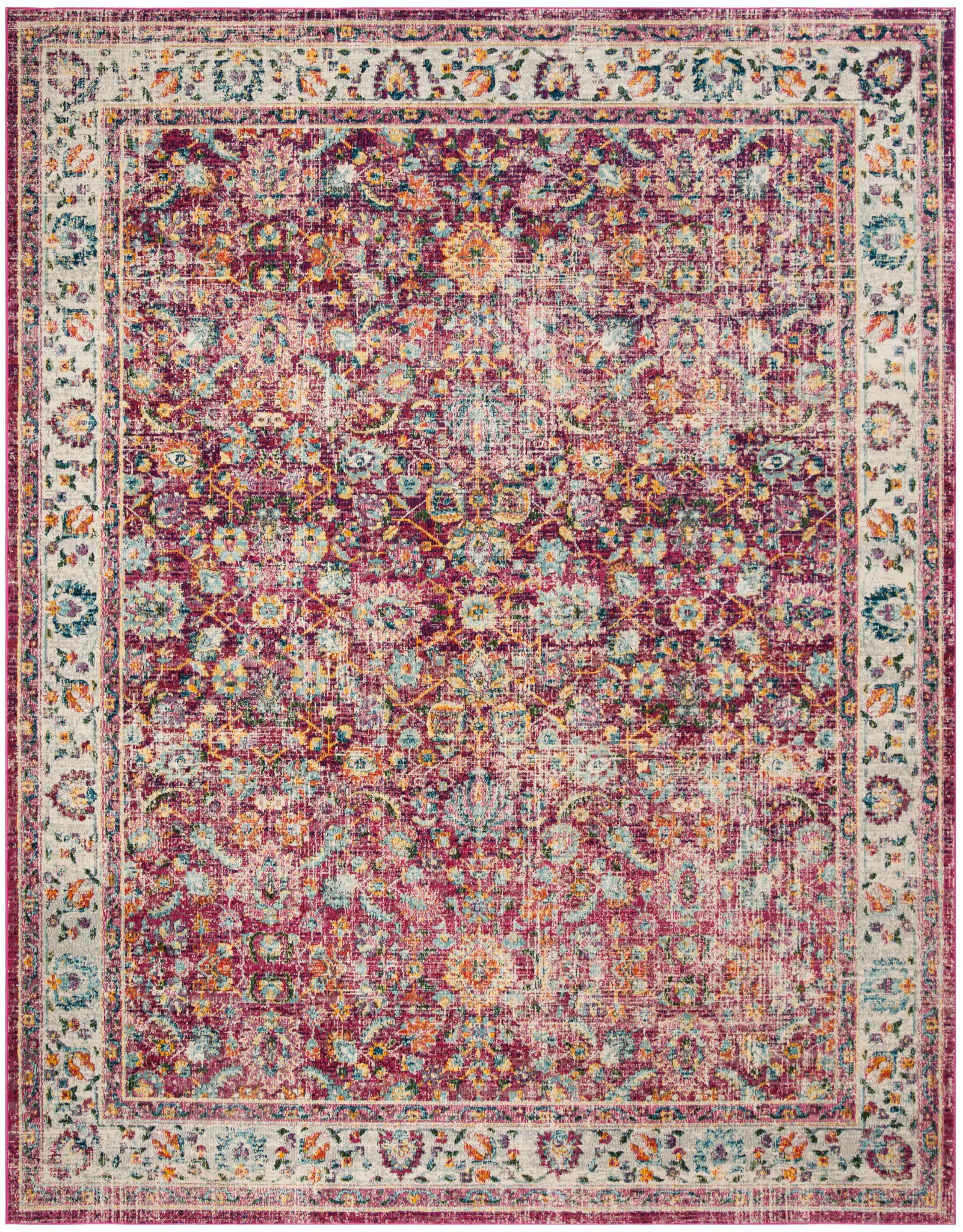 Merlot Distressed Floral Border Rug