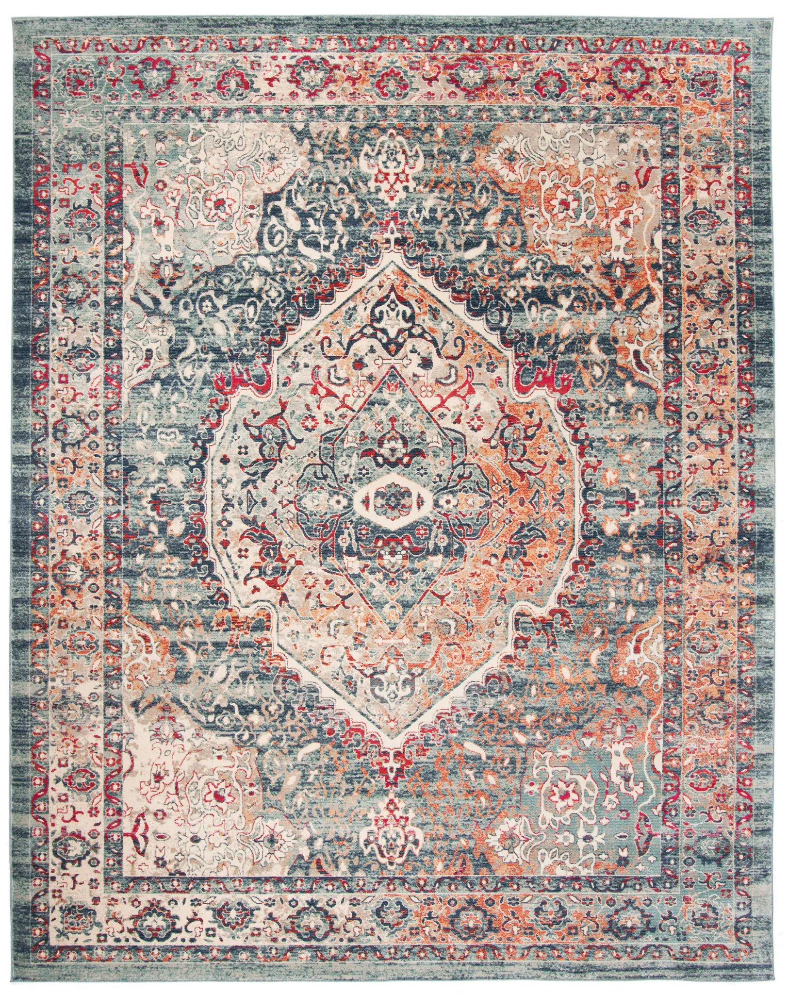 Merlot Distressed Diamond Medallion Rug