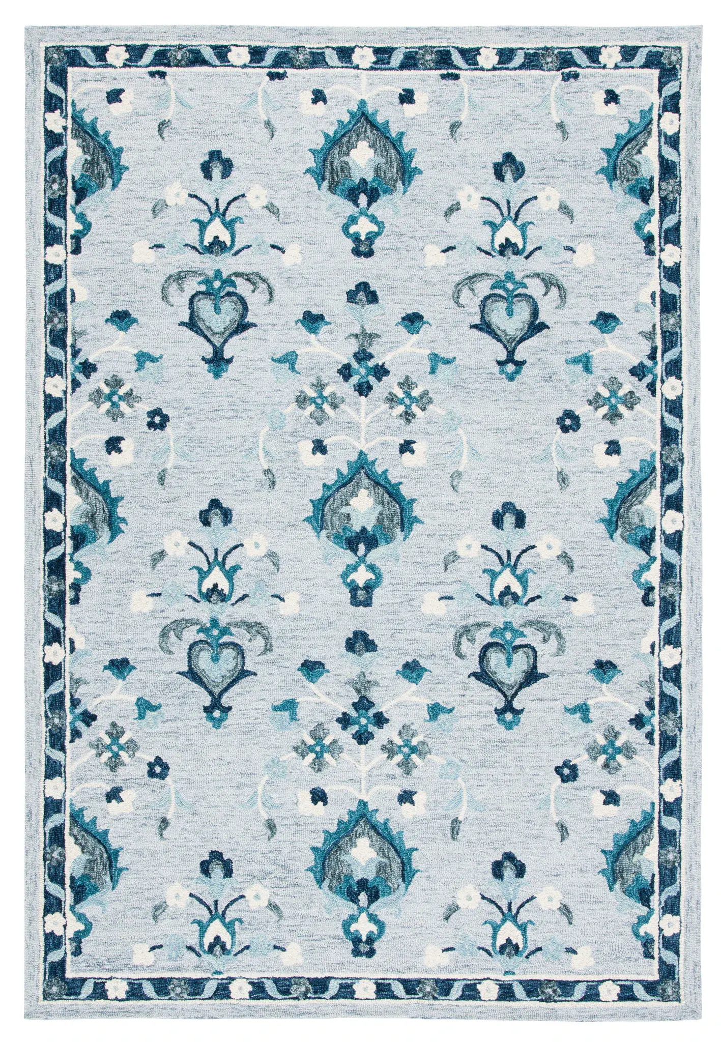Metro Open Field Palmette Bordered Hand-Tufted Wool Rug