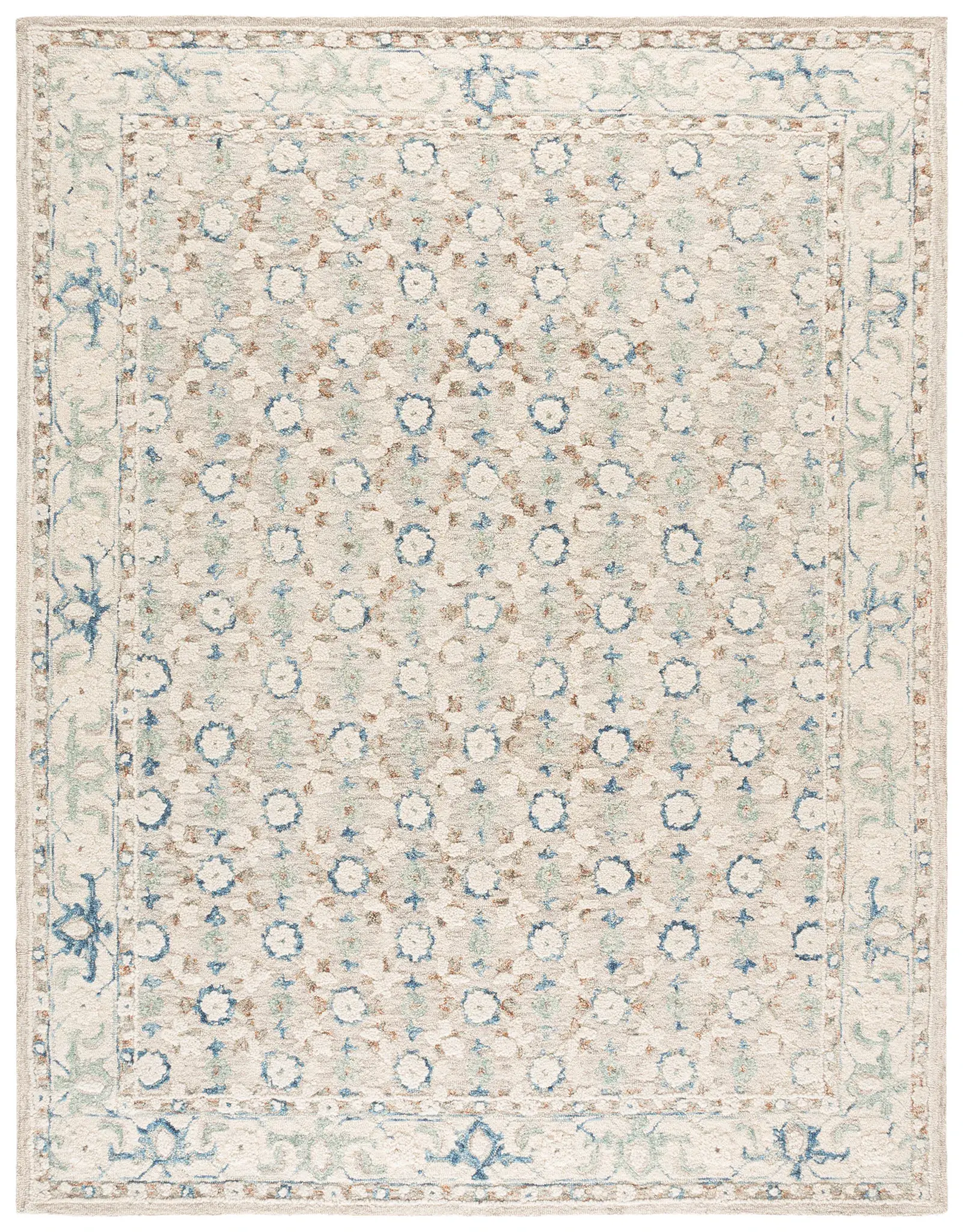 Metro Rosette Bordered Hand-Tufted Wool Rug