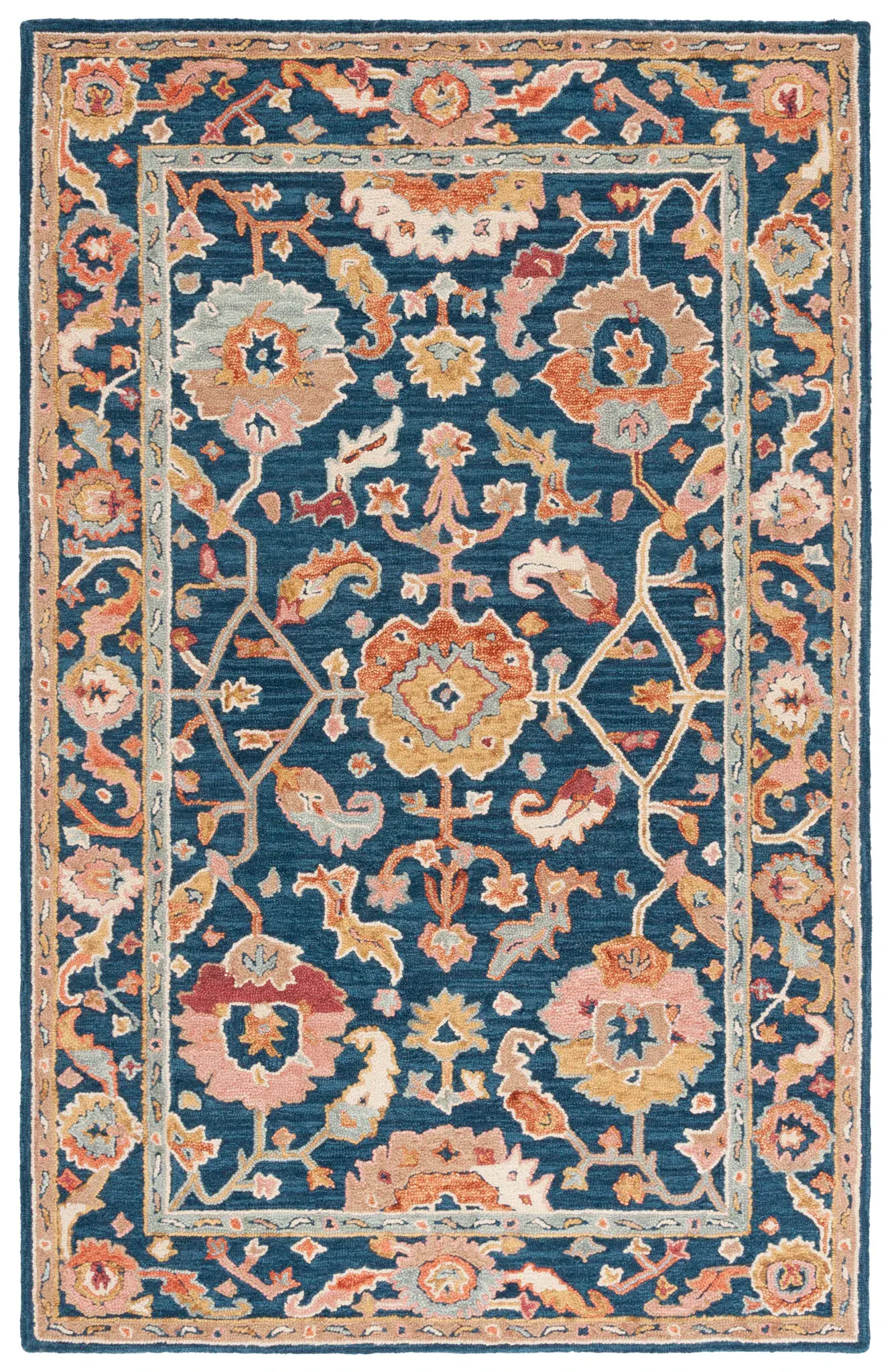 Metro Palmette Bordered Hand-Tufted Wool Rug