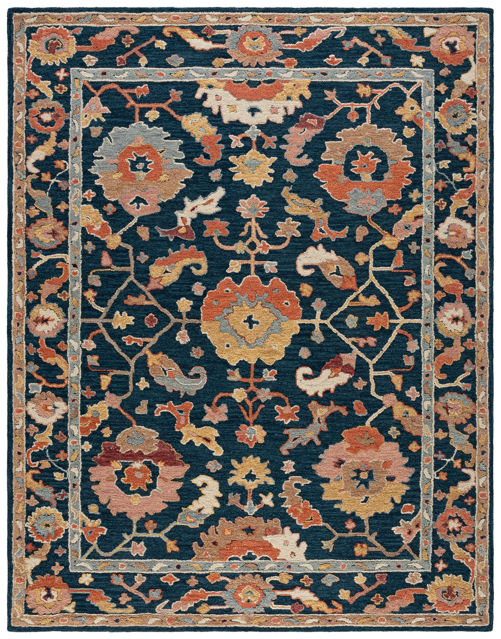 Metro Palmette Bordered Hand-Tufted Wool Rug