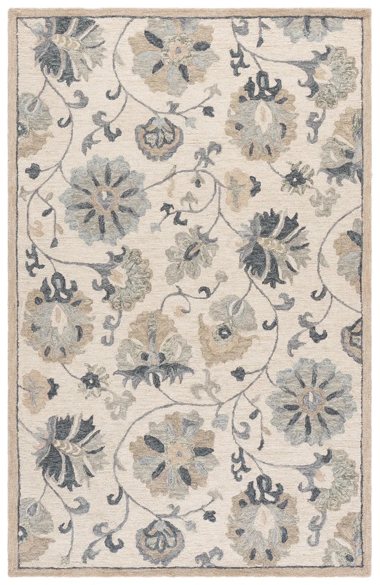 Metro Traditional Allover Floral Hand-Tufted Wool Rug