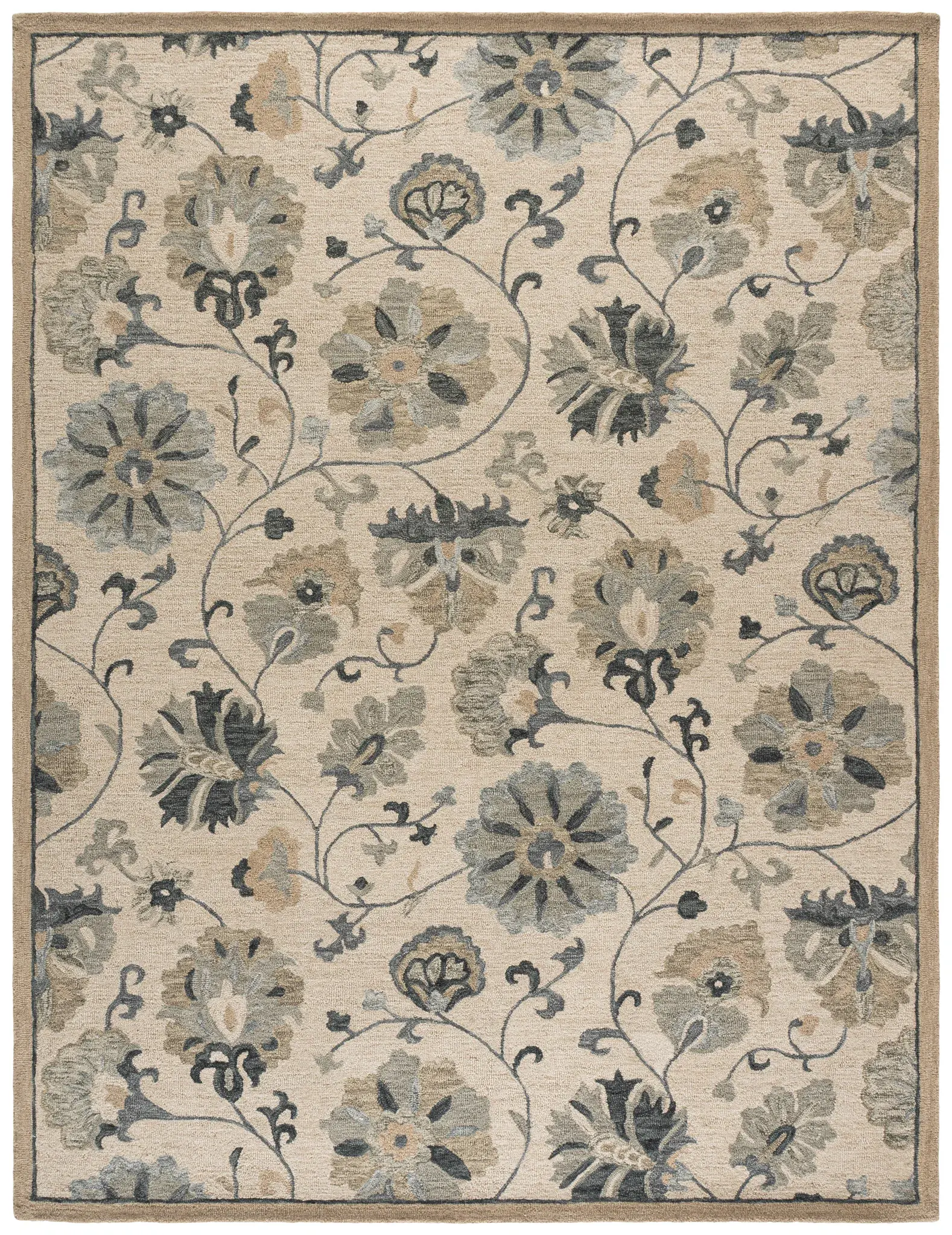 Metro Traditional Allover Floral Hand-Tufted Wool Rug